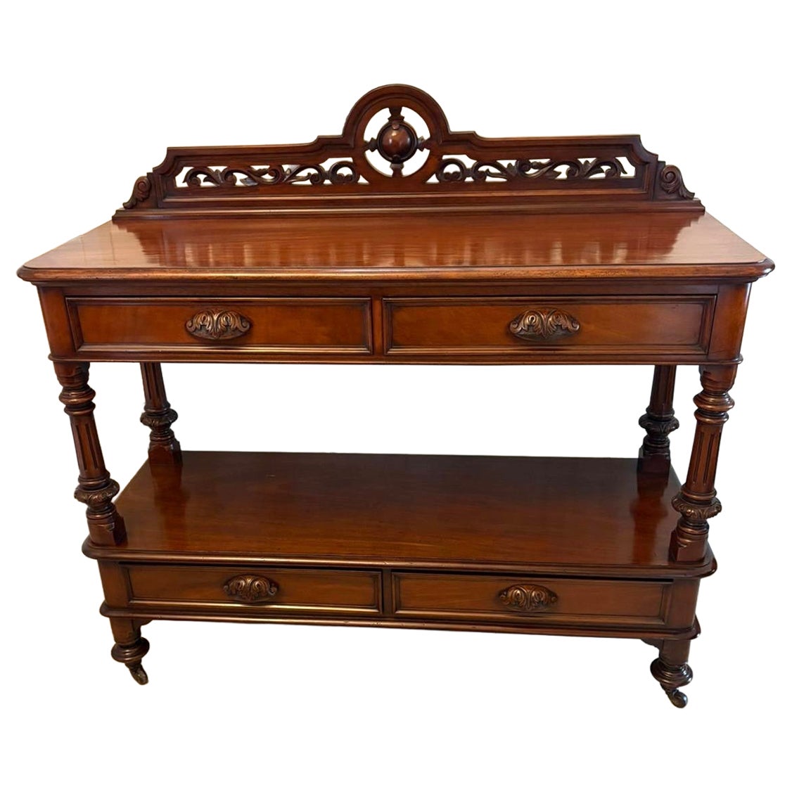 Antica credenza inglese vittoriana in mogano / Buffet Server Dumbwaiter