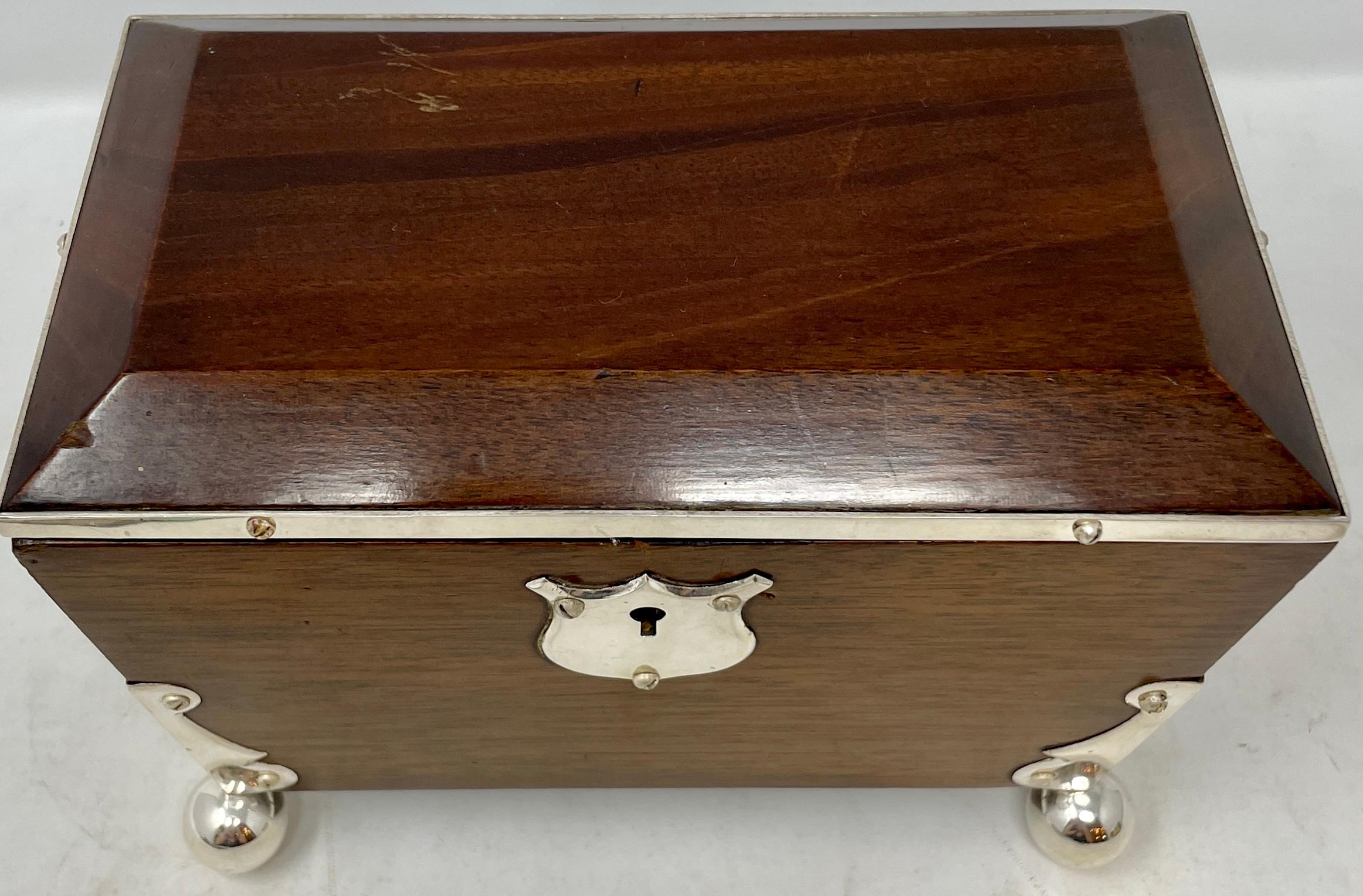 Antique English Victorian Mahogany Tea Caddy with Silver-Plated Mounts, Ca 1890 In Good Condition In New Orleans, LA