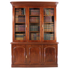 Antique English Victorian Mahogany Three-Door Bookcase