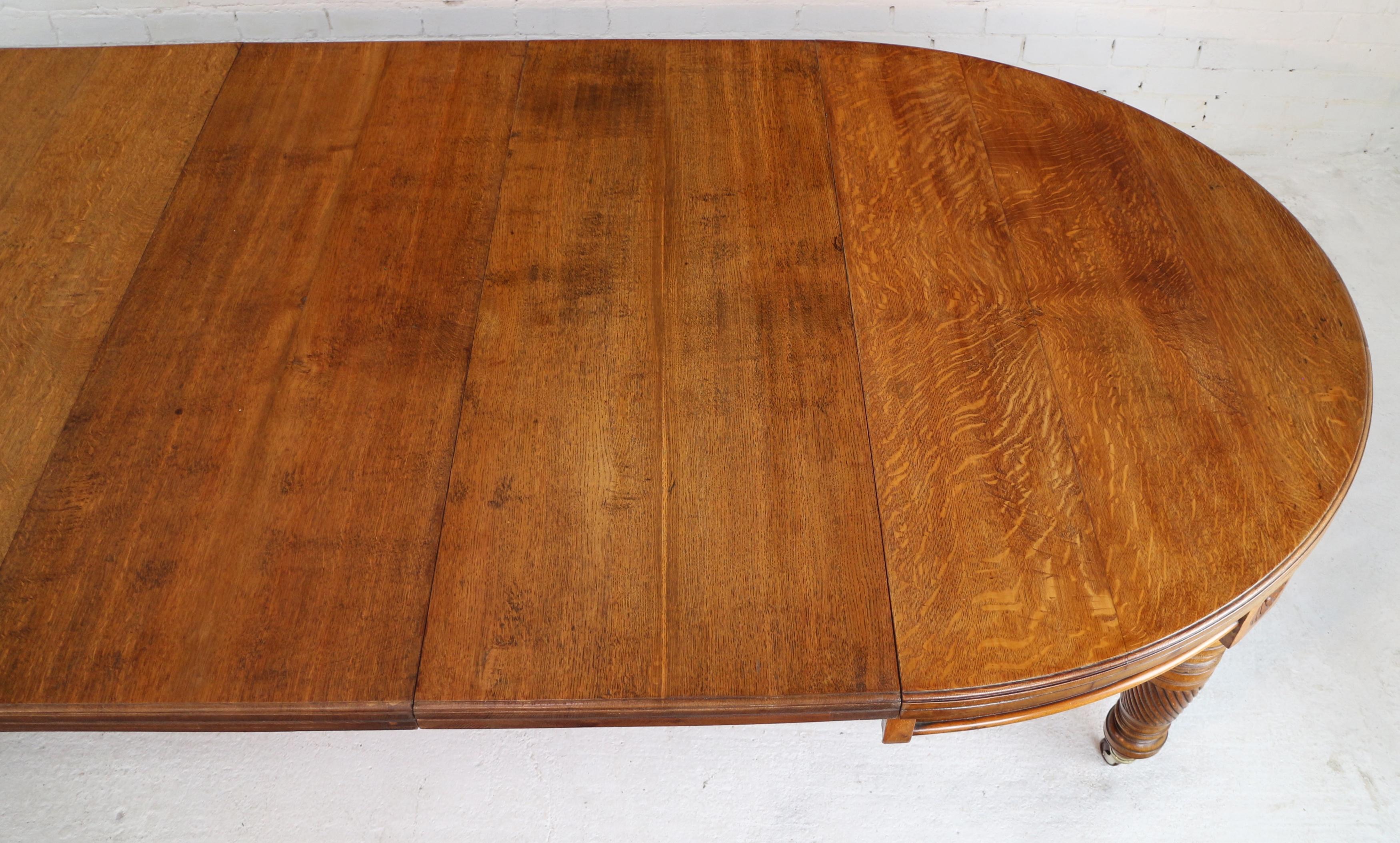 Antique English Victorian Maple & Co. Oak Campaign Dining Table and Leaf Holder 11