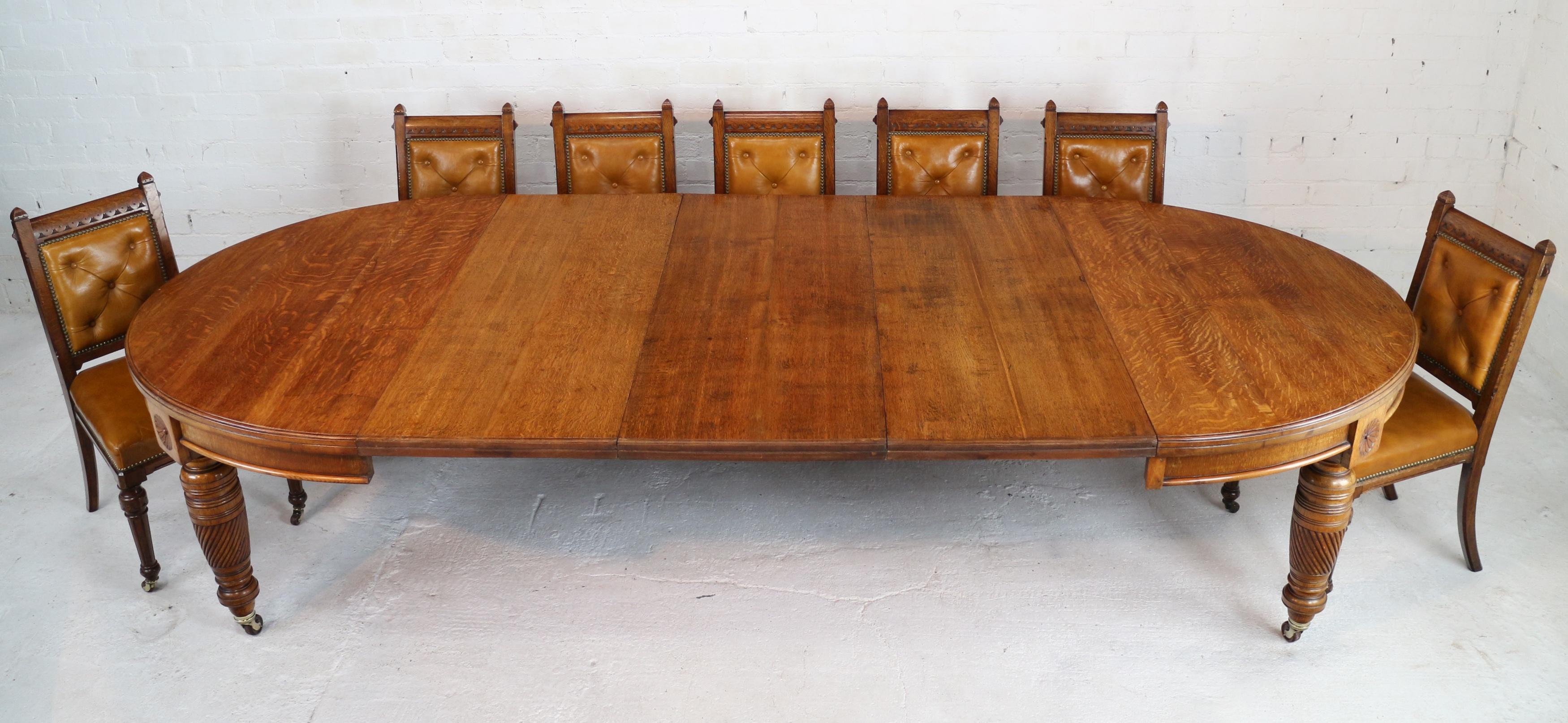 Antique English Victorian Maple & Co. Oak Campaign Dining Table and Leaf Holder 2