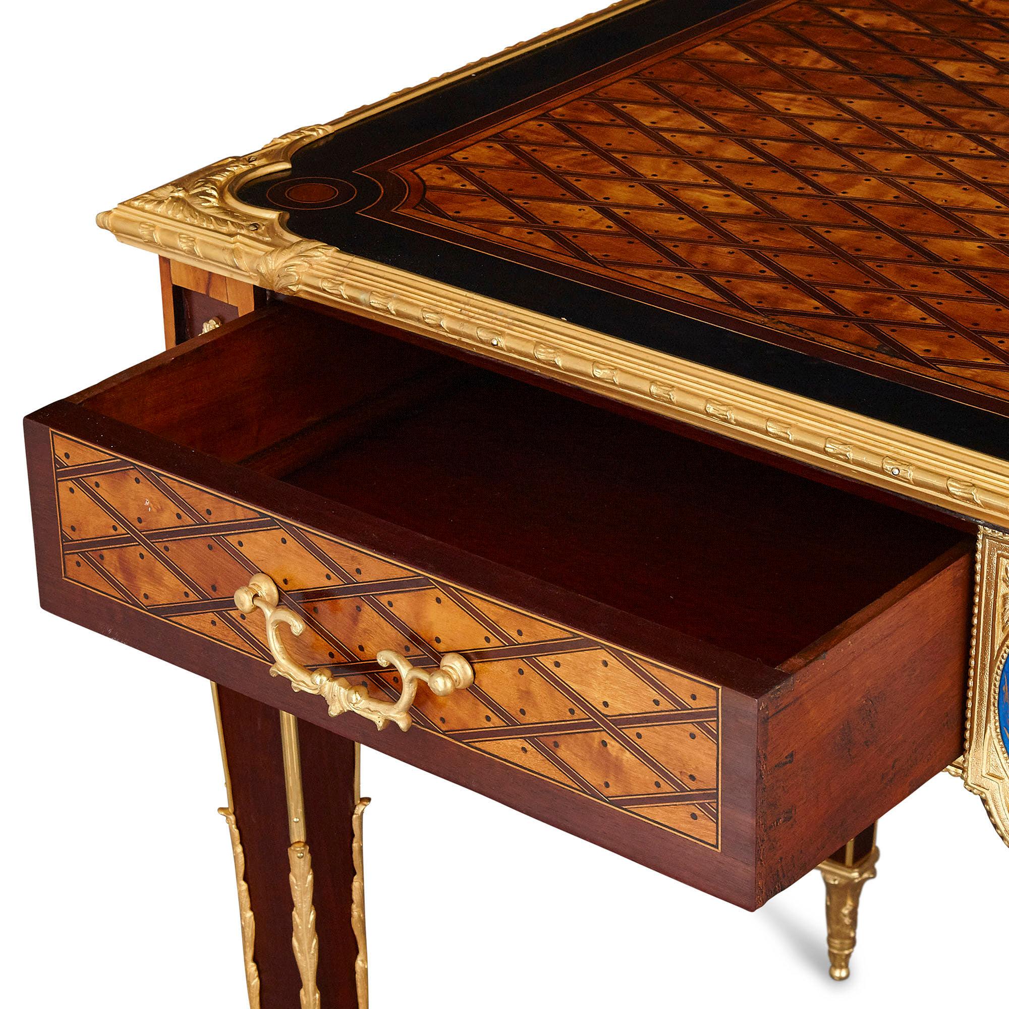 Satin Antique English Victorian Marquetry Writing Desk by Donald Ross For Sale