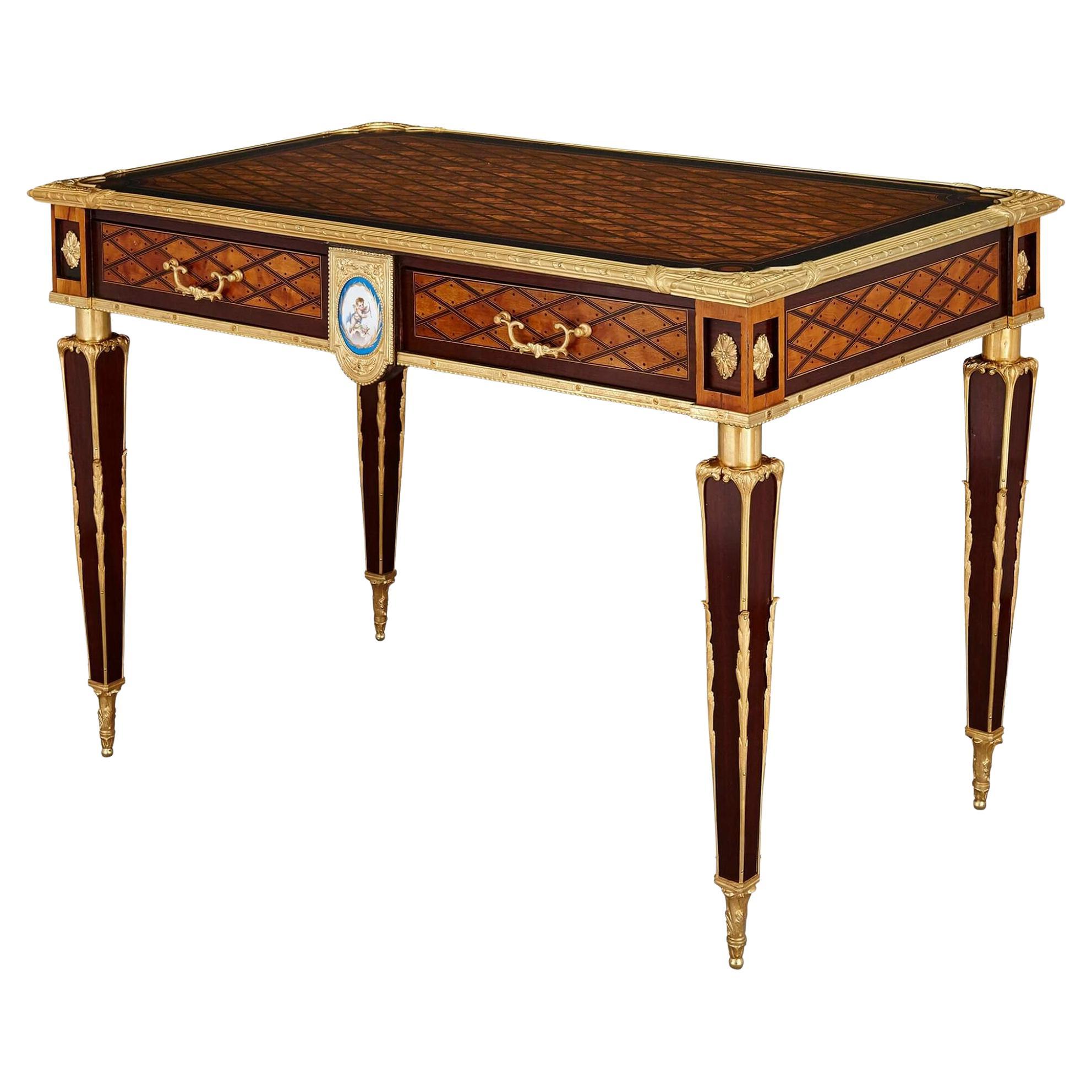 Antique English Victorian Marquetry Writing Desk by Donald Ross For Sale