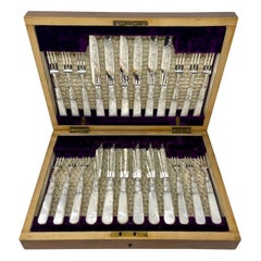 Used English Victorian Mother of Pearl Dessert Service in Case, Circa 1880