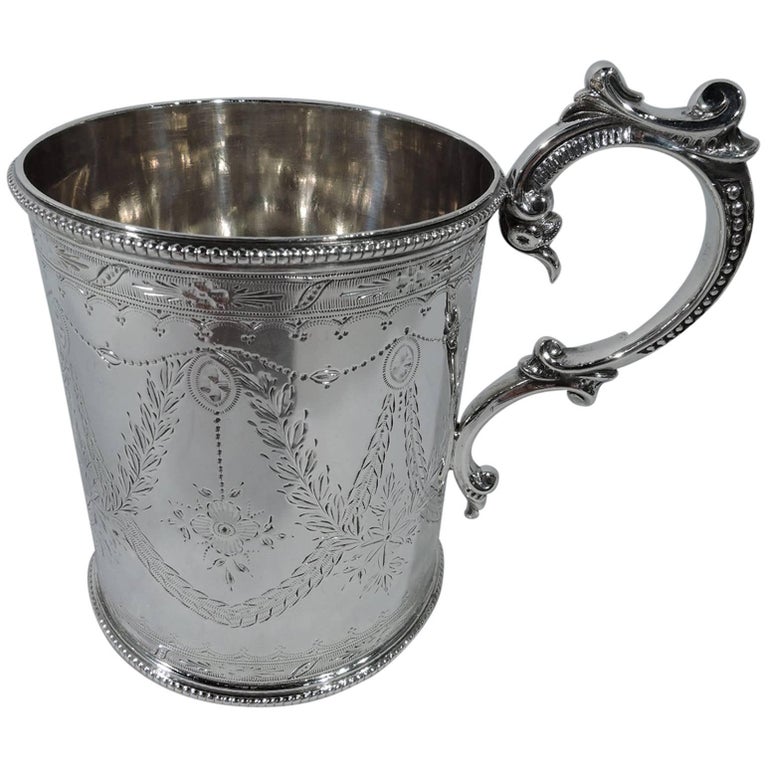 Antique English Victorian Neoclassical Sterling Silver Baby Cup For