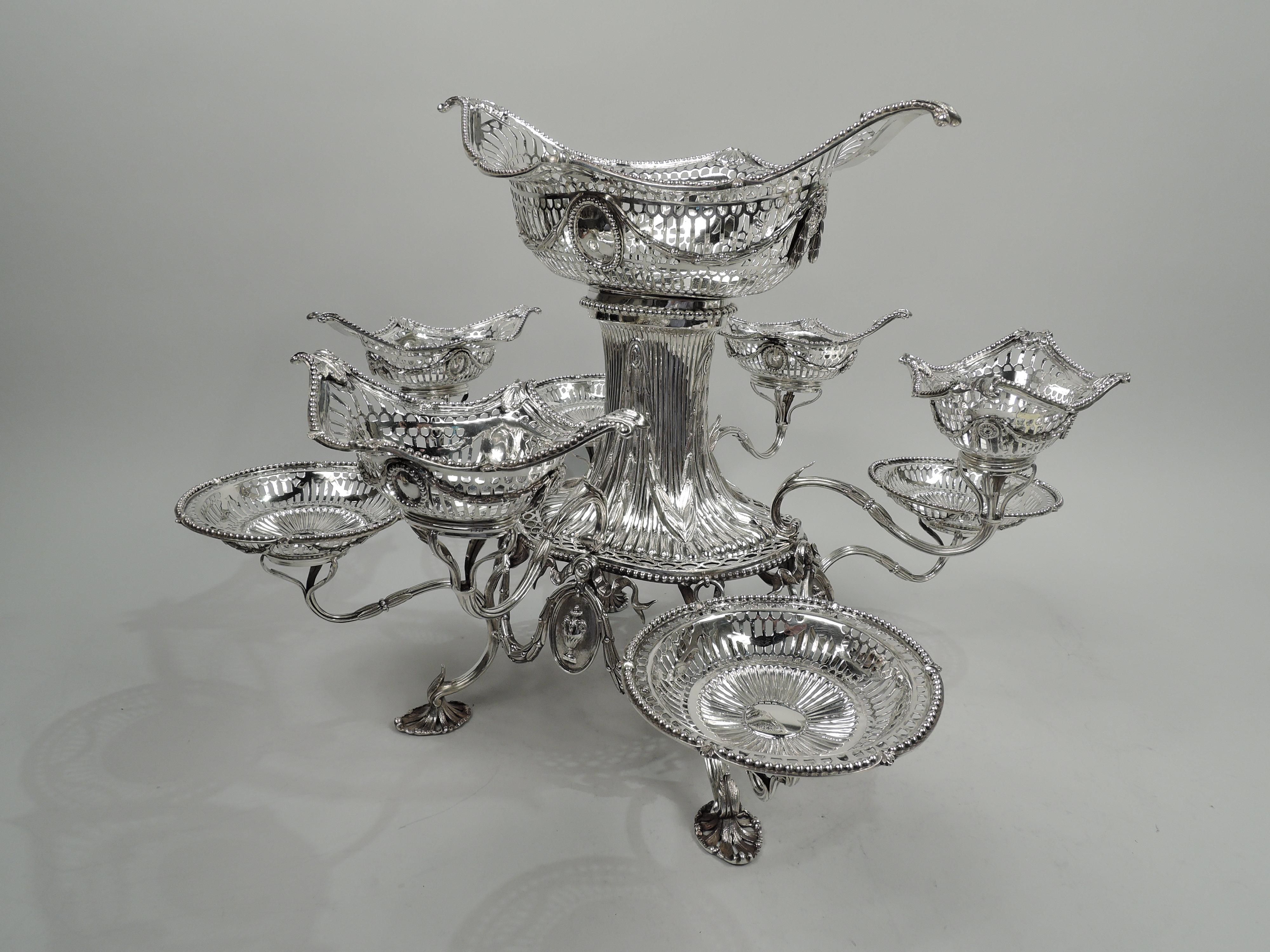 Neoclassical Revival Antique English Victorian Neoclassical Sterling Silver Epergne For Sale