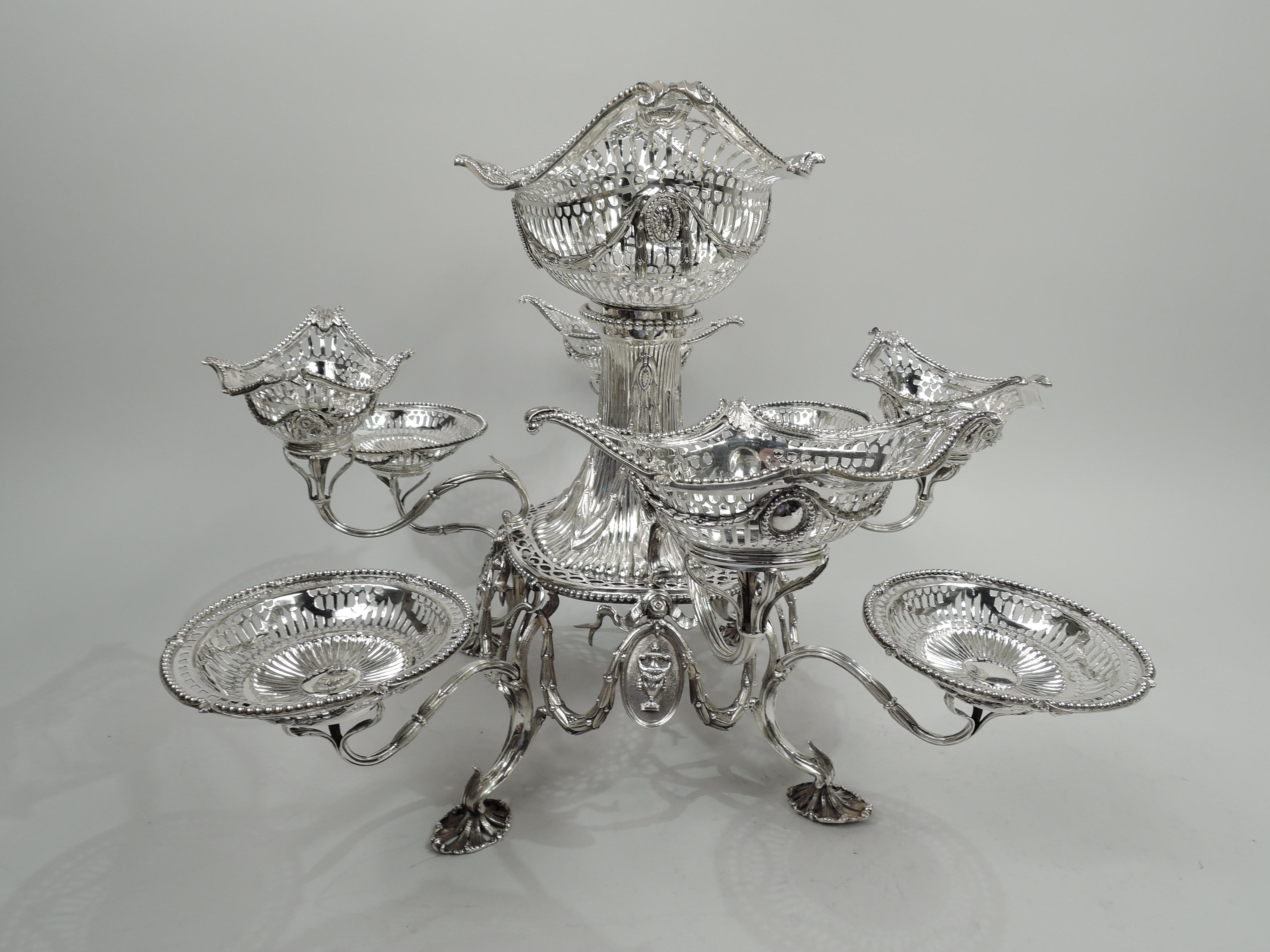 Antique English Victorian Neoclassical Sterling Silver Epergne In Excellent Condition For Sale In New York, NY