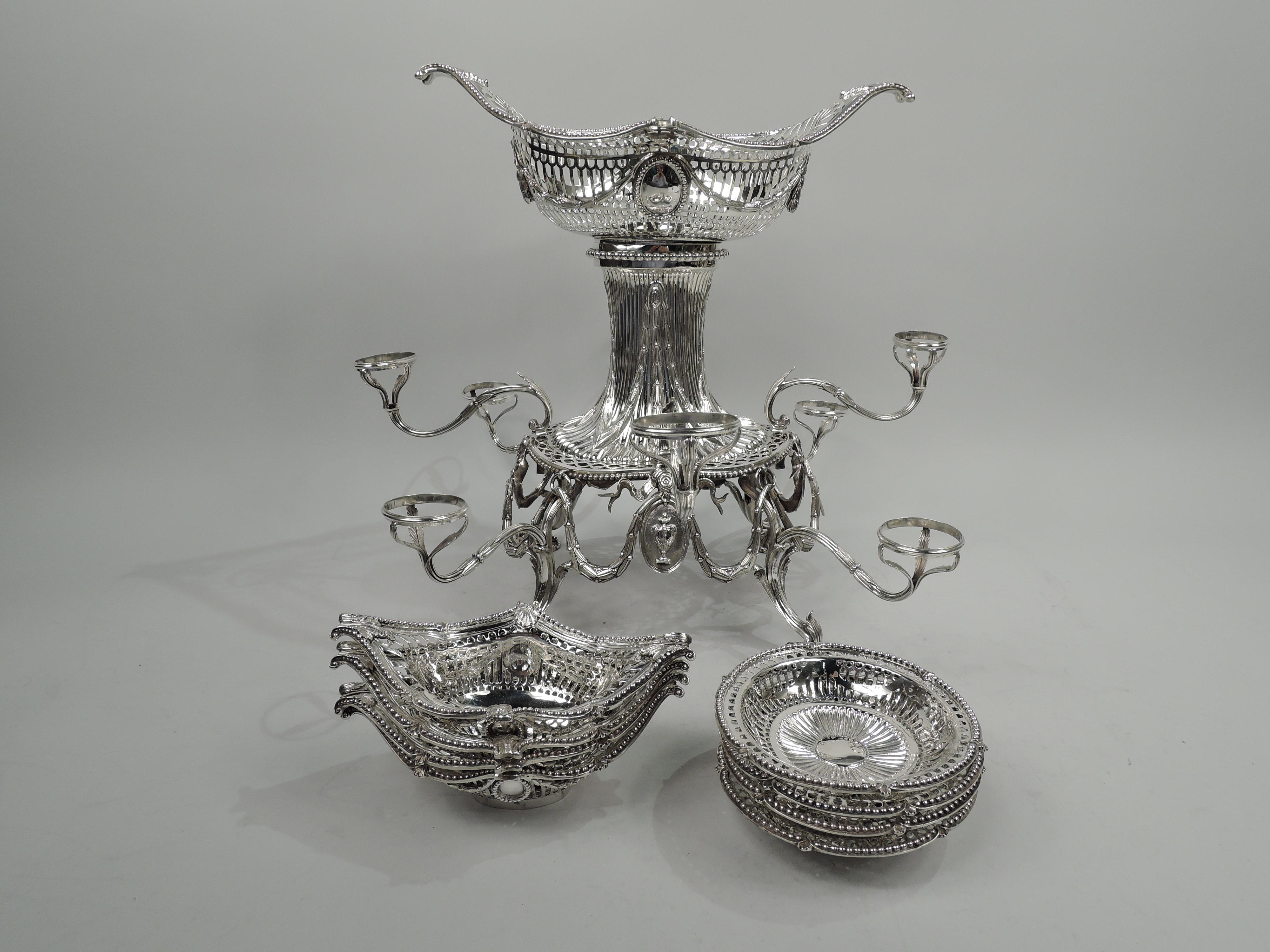 Late 19th Century Antique English Victorian Neoclassical Sterling Silver Epergne For Sale