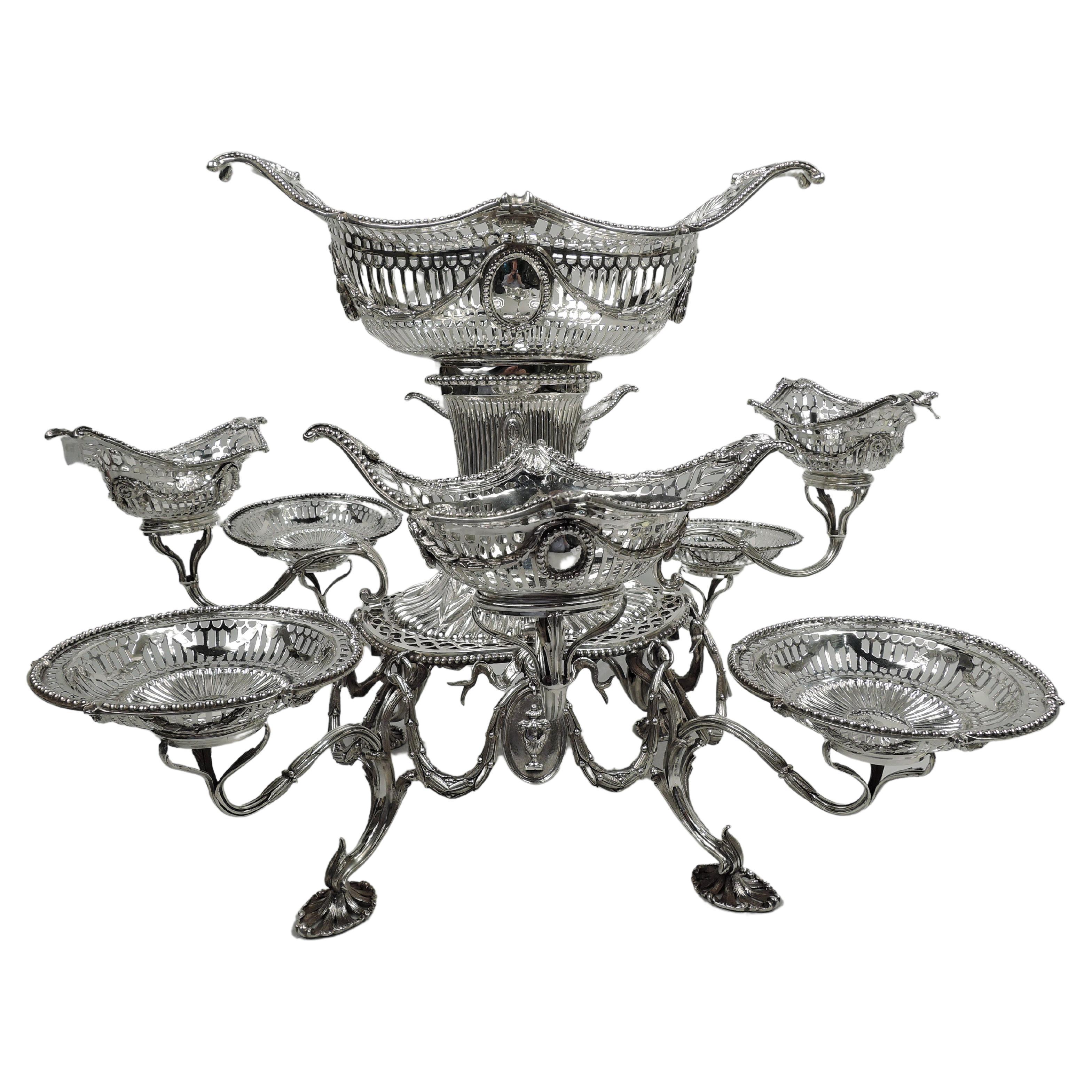 Antique English Victorian Neoclassical Sterling Silver Epergne For Sale