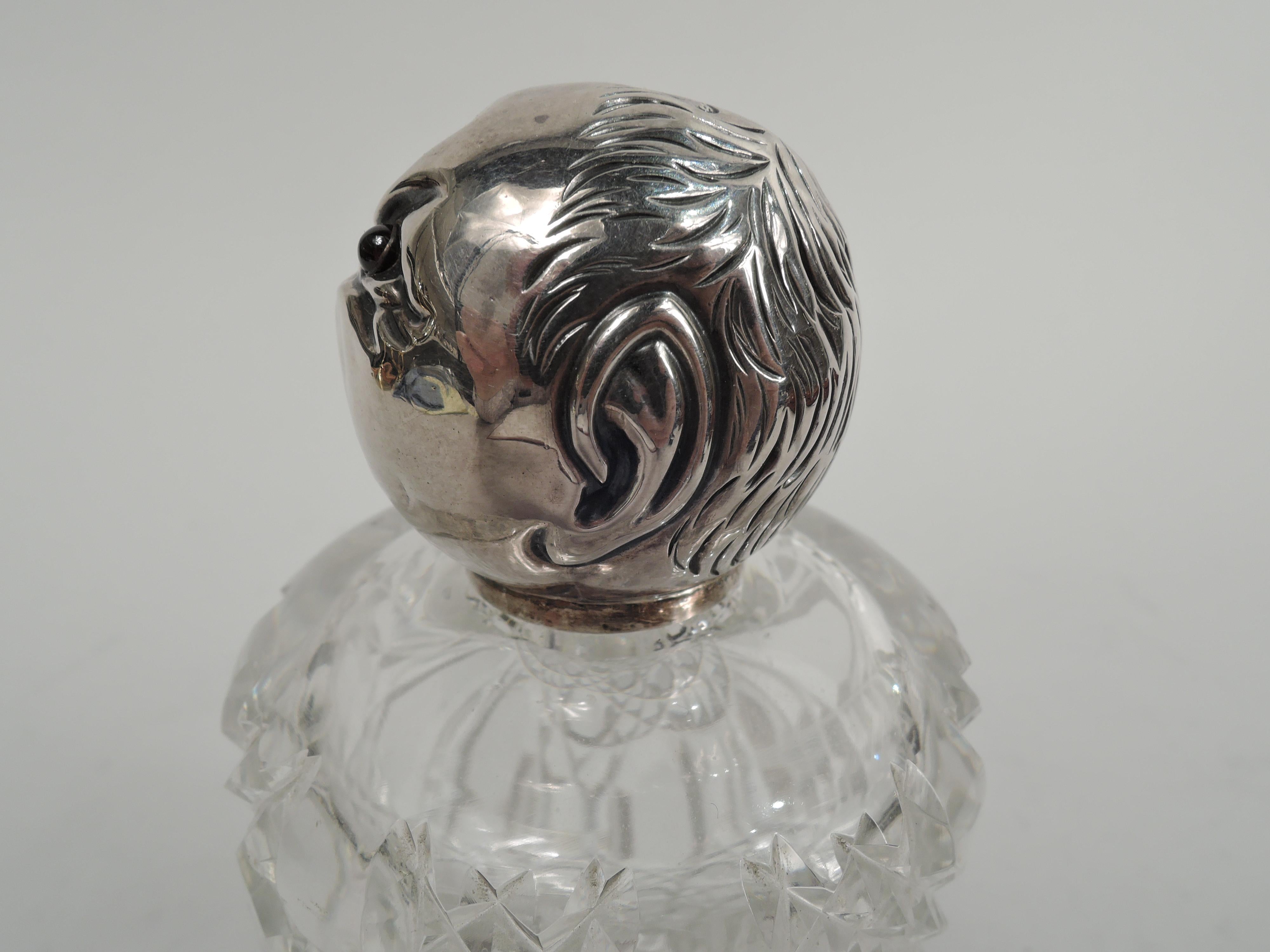 Late 19th Century Antique English Victorian Novelty Sterling Silver & Cut-Glass Cologne For Sale