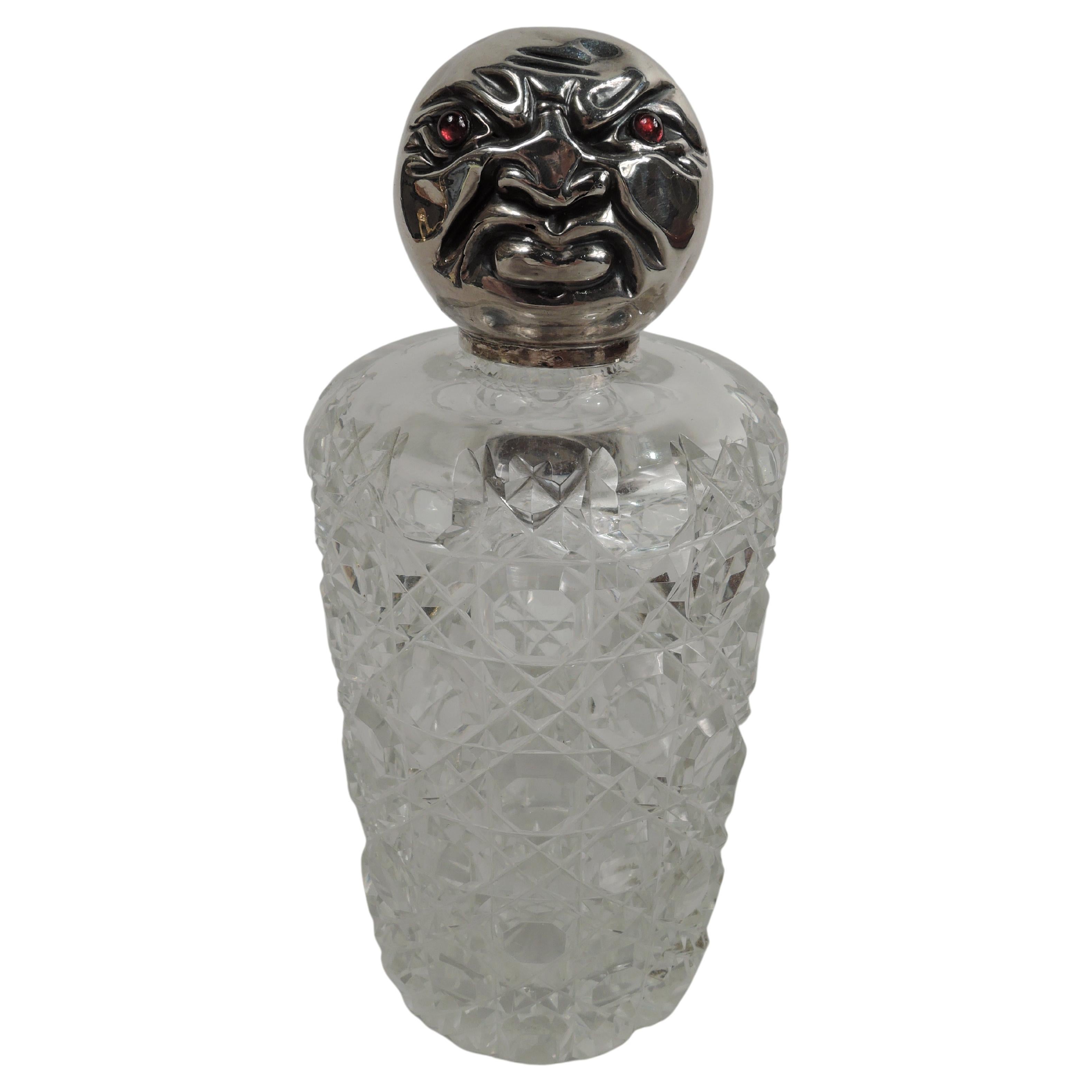 Antique English Victorian Novelty Sterling Silver & Cut-Glass Cologne For Sale