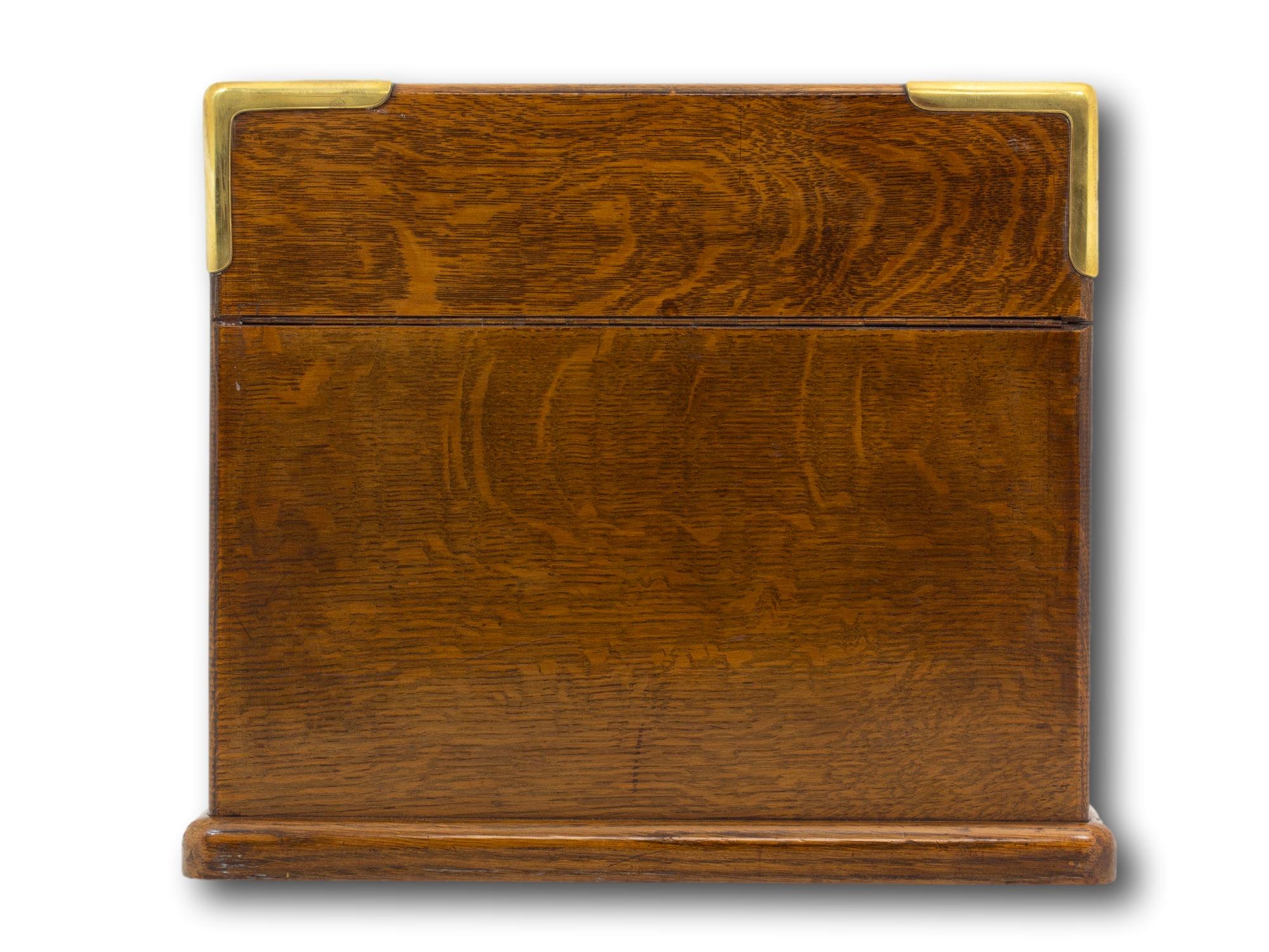 Brass Antique English Victorian Oak Decanter Box