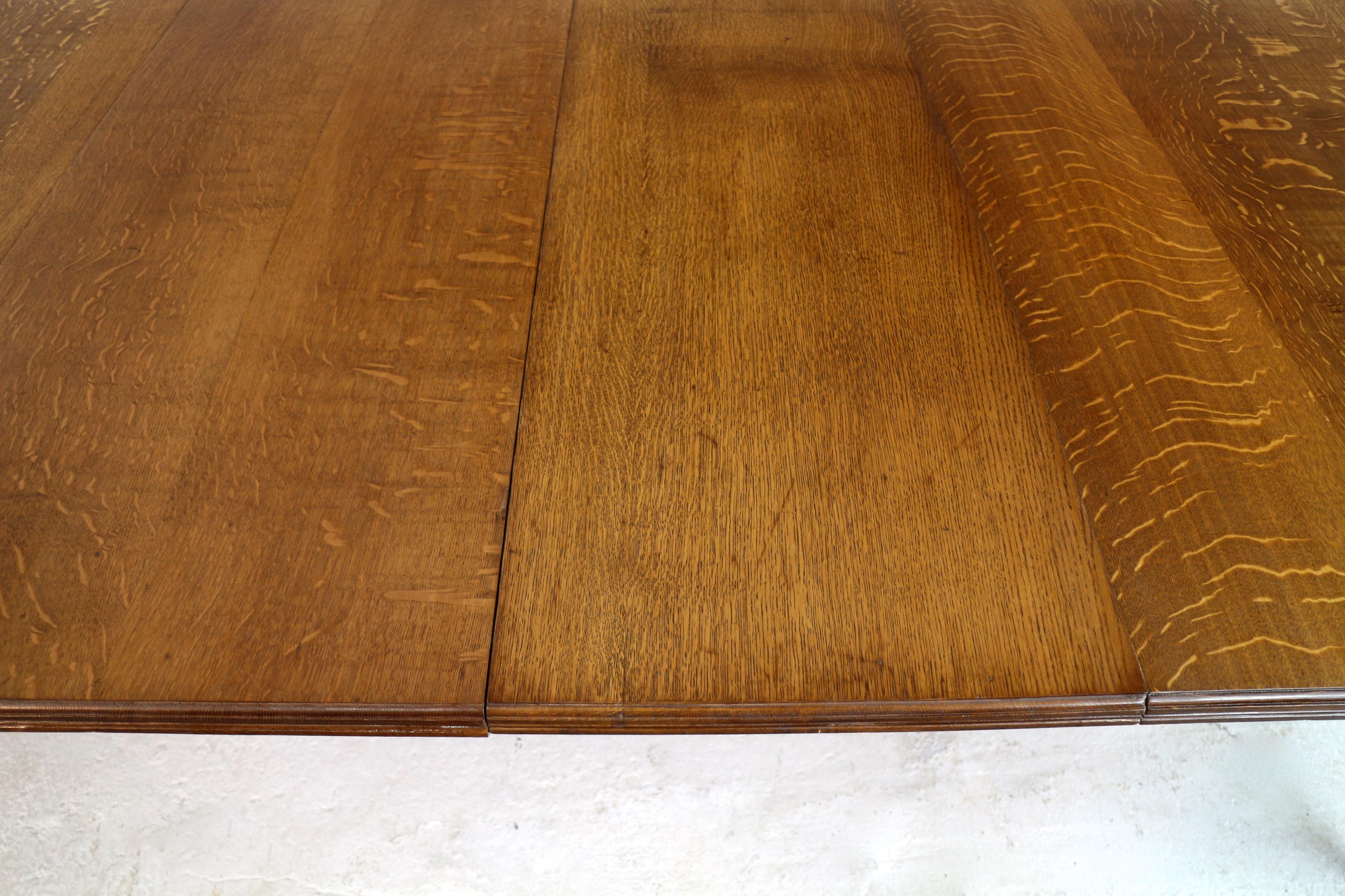 Antique English Victorian Oak Extending Dining Table & 3 Leaves, Seats 12 10