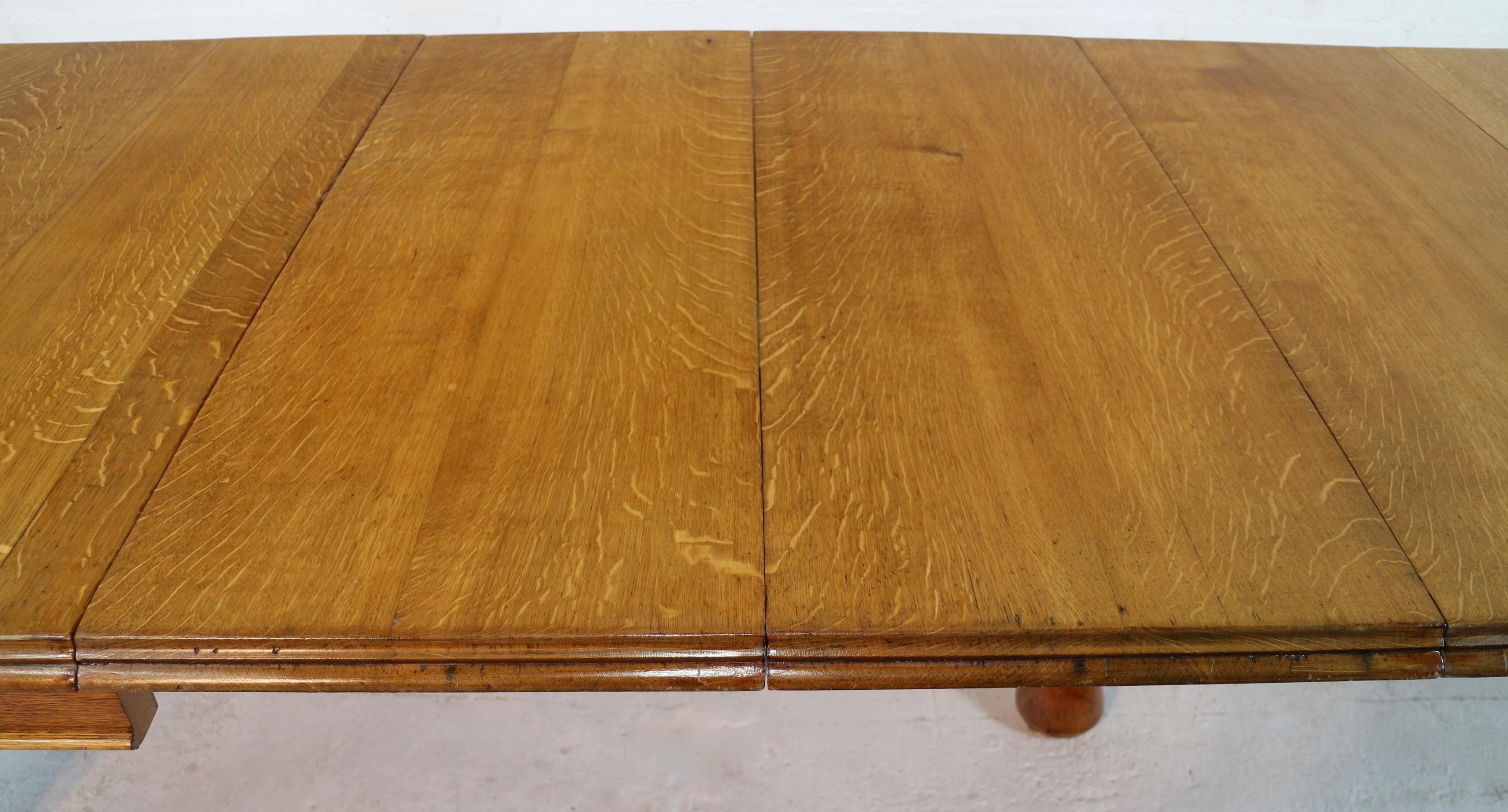 Antique English Victorian Oak Extending Dining Table & 4 Leaves, 12ft/Seats 14 2