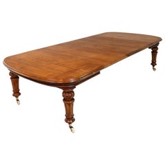Antique English Victorian Oak Extending Dining Table and Three Leaves