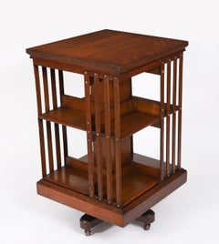 Antique English Victorian Oak Revolving Bookcase 19th Century