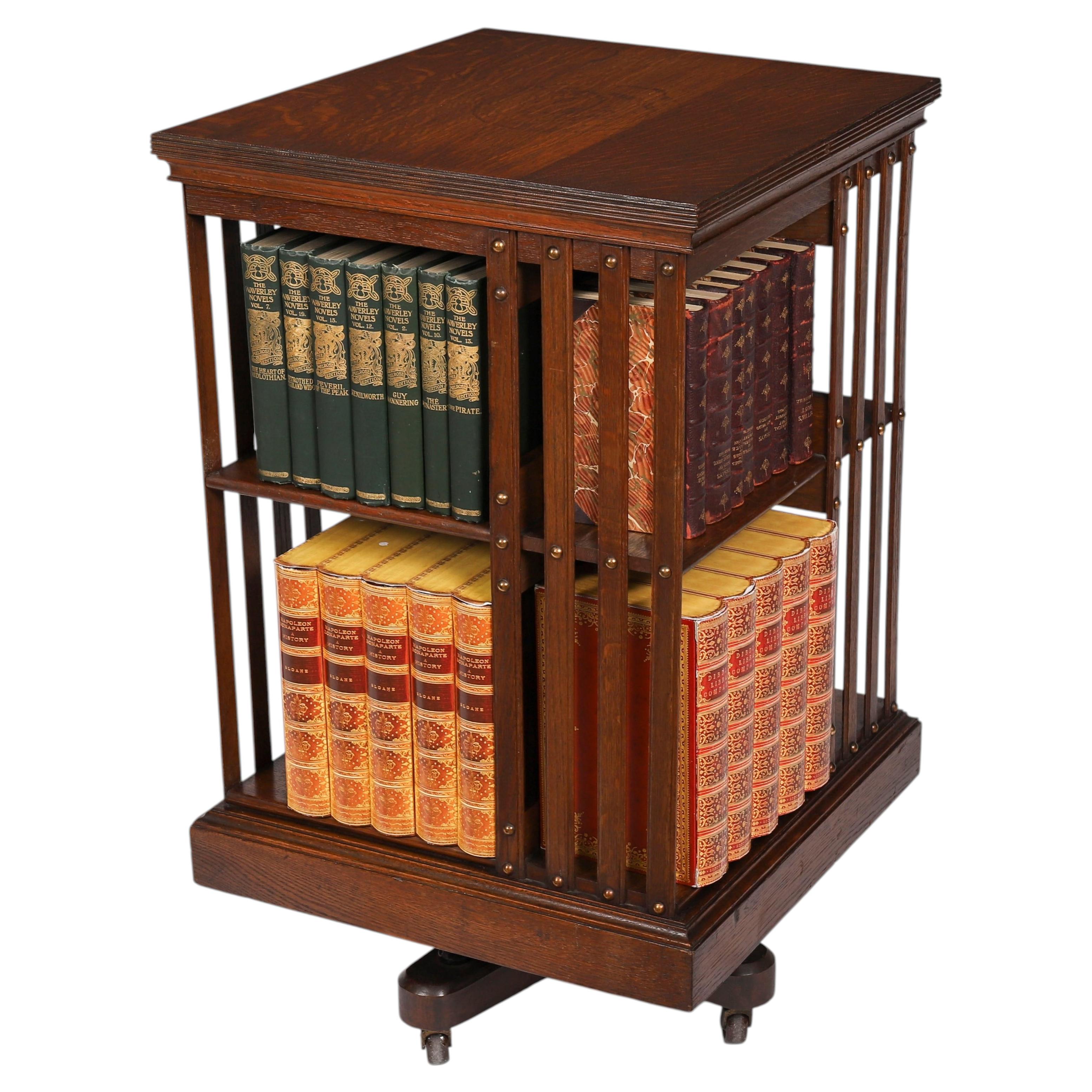 Antique English Victorian Oak Revolving Bookcase 19th Century