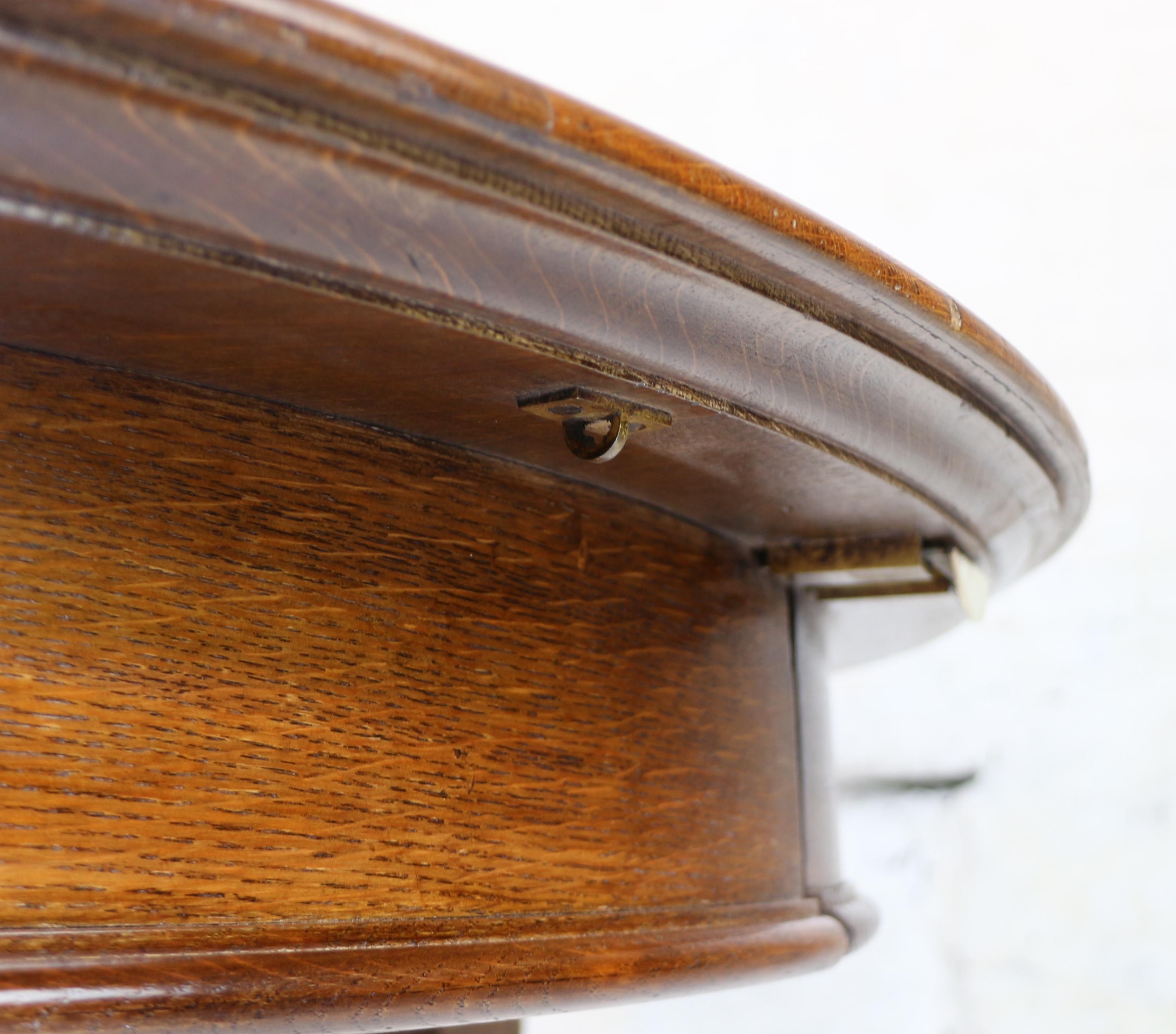 Brass Antique English Victorian Oak Round Extending Dining Table and 4 Leaves