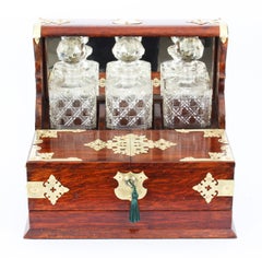 Antique English Victorian Oak Three Crystal Decanter Tantalus Dry Bar 19th C