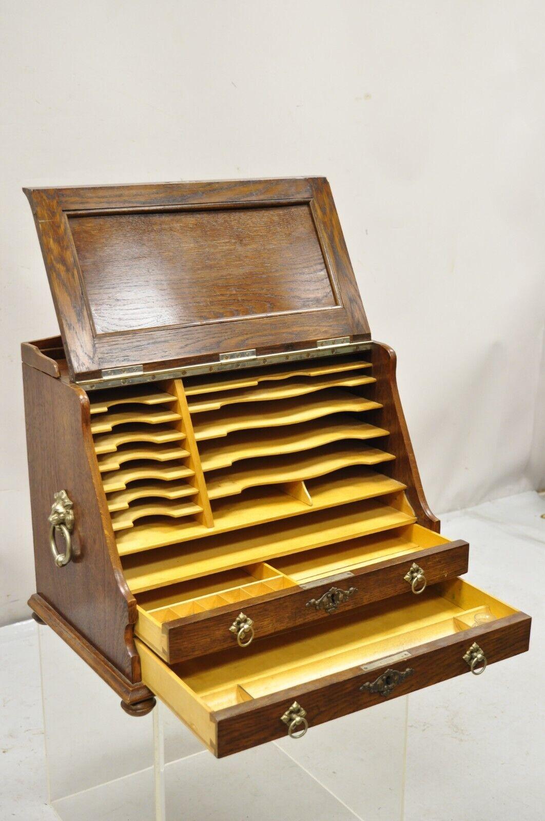 Antiker englischer viktorianischer Schreibtisch-Porzellan-Schreibtisch-Schreibtisch-Briefhalter aus Eichenholz (Viktorianisch) im Angebot