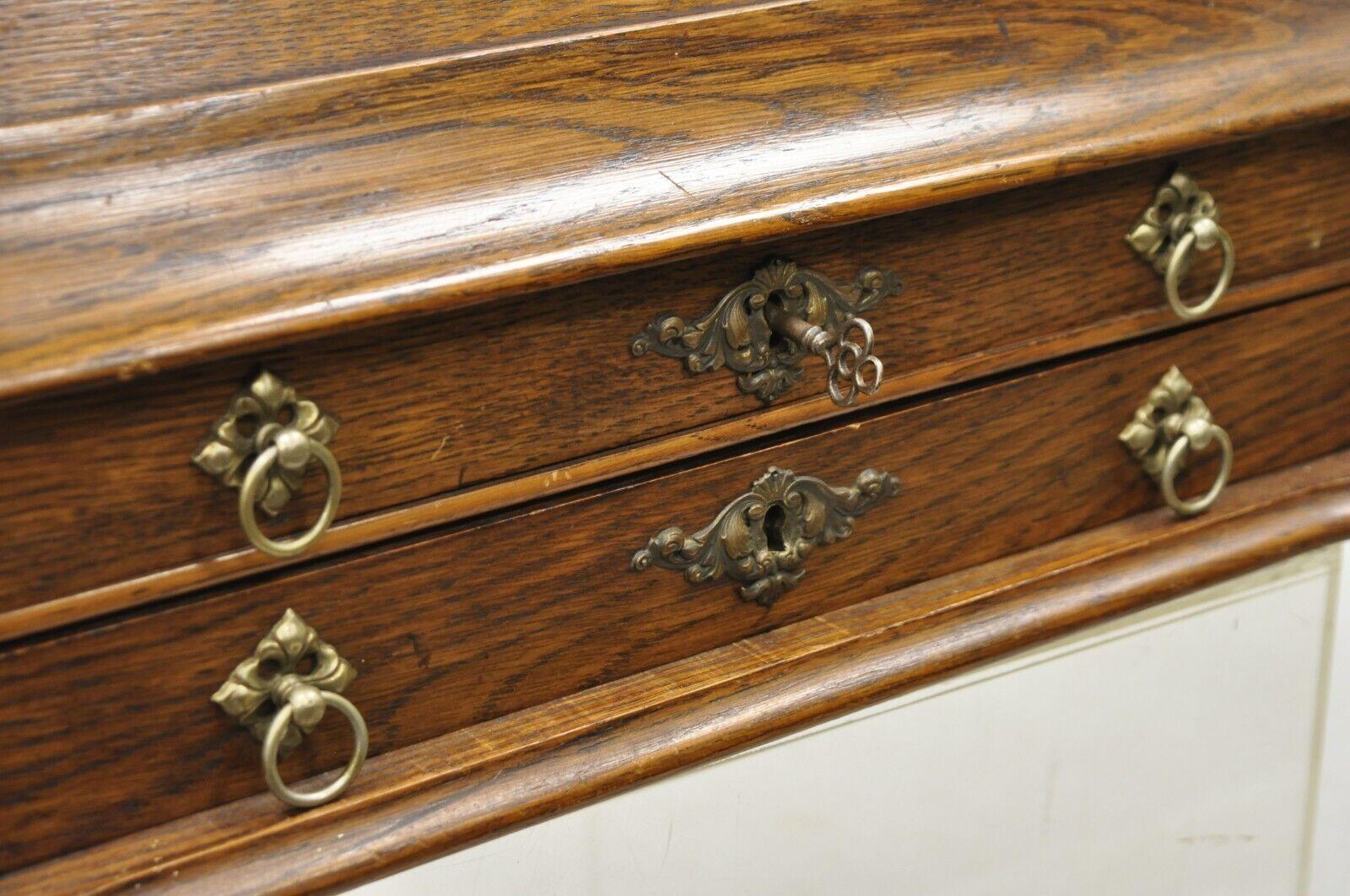 Antiker englischer viktorianischer Schreibtisch-Porzellan-Schreibtisch-Schreibtisch-Briefhalter aus Eichenholz (Metall) im Angebot