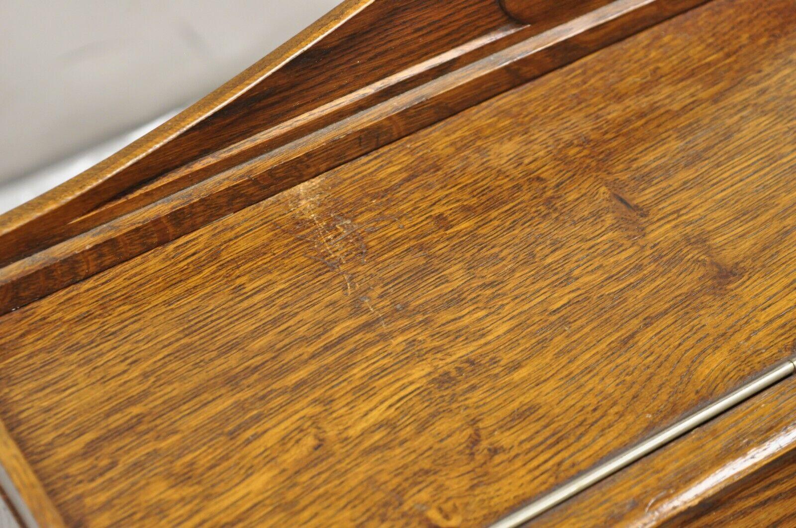 Antiker englischer viktorianischer Schreibtisch-Porzellan-Schreibtisch-Schreibtisch-Briefhalter aus Eichenholz im Angebot 2