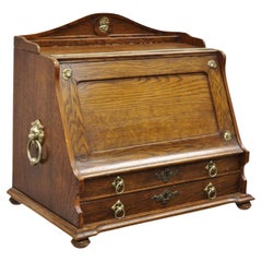 Antiker englischer viktorianischer Schreibtisch-Porzellan-Schreibtisch-Schreibtisch-Briefhalter aus Eichenholz