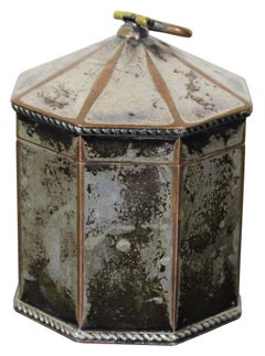 Antique English Victorian Octagonal Silver Plate Tea Caddy Trinket Keepsake Box