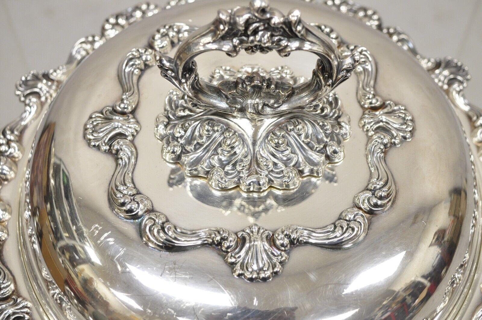Antique English Victorian Ornate Round Silver Plated Rococo Lidded Serving Dish For Sale 6