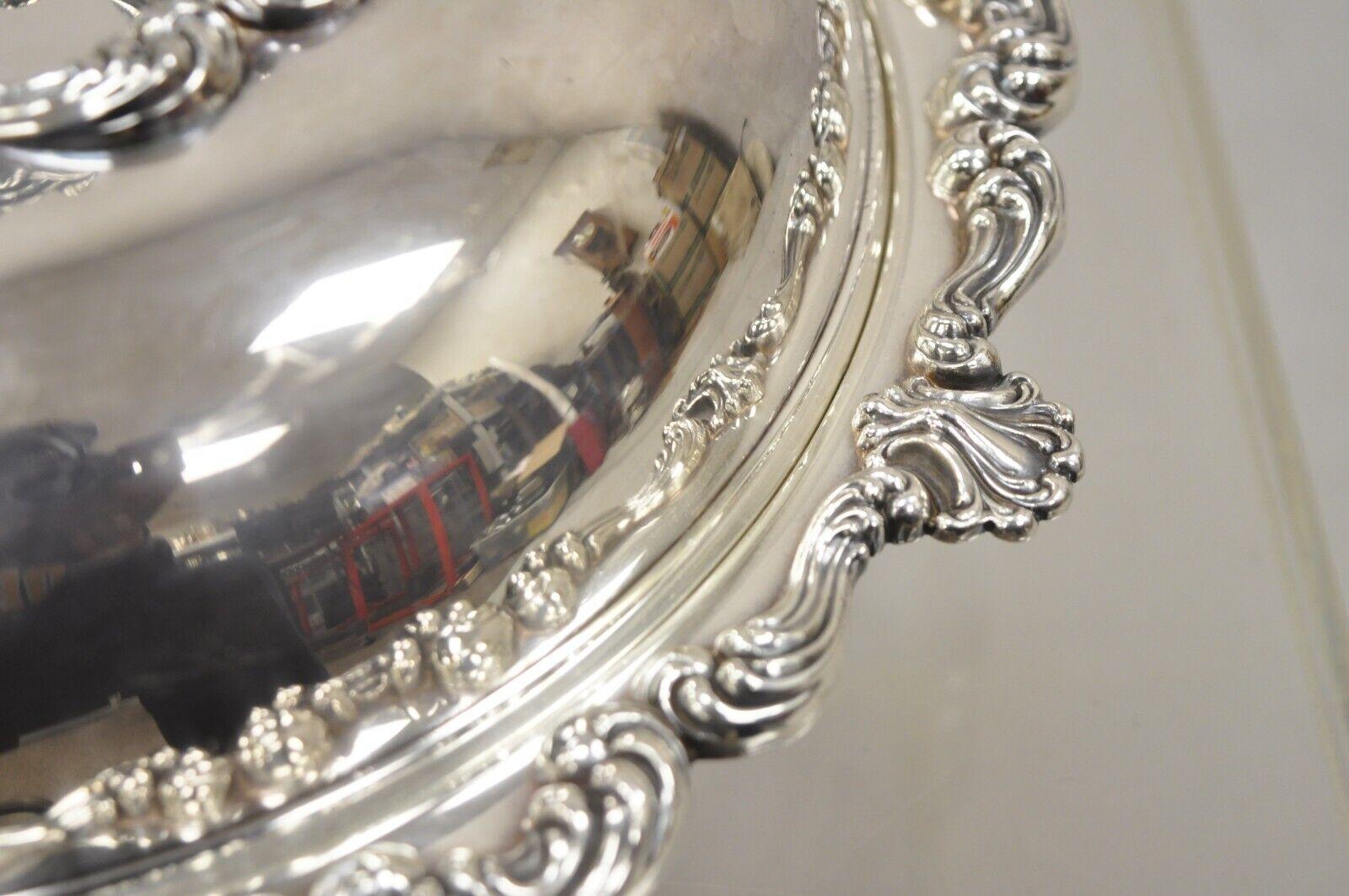 Antique English Victorian Ornate Round Silver Plated Rococo Lidded Serving Dish For Sale 7