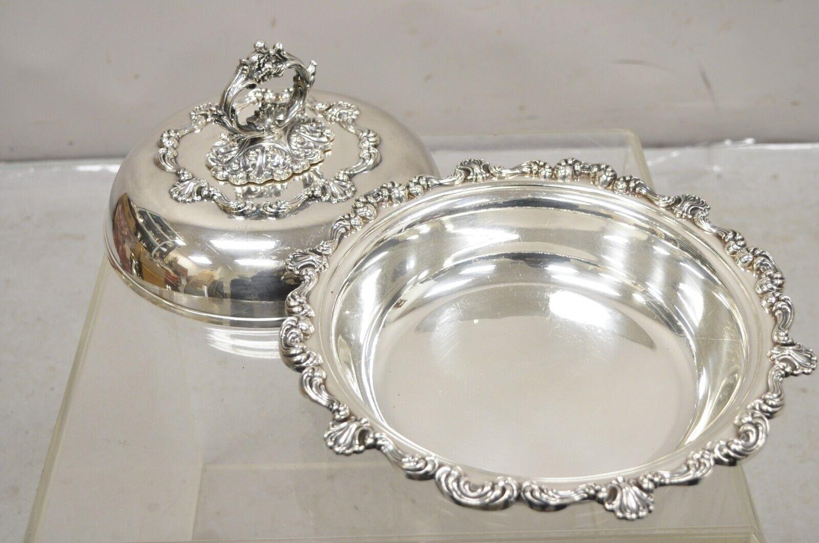 Antique English Victorian Ornate Round Silver Plated Rococo Lidded Serving Dish For Sale 8