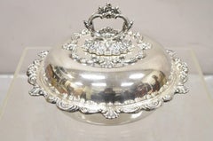 Antique English Victorian Ornate Round Silver Plated Rococo Lidded Serving Dish