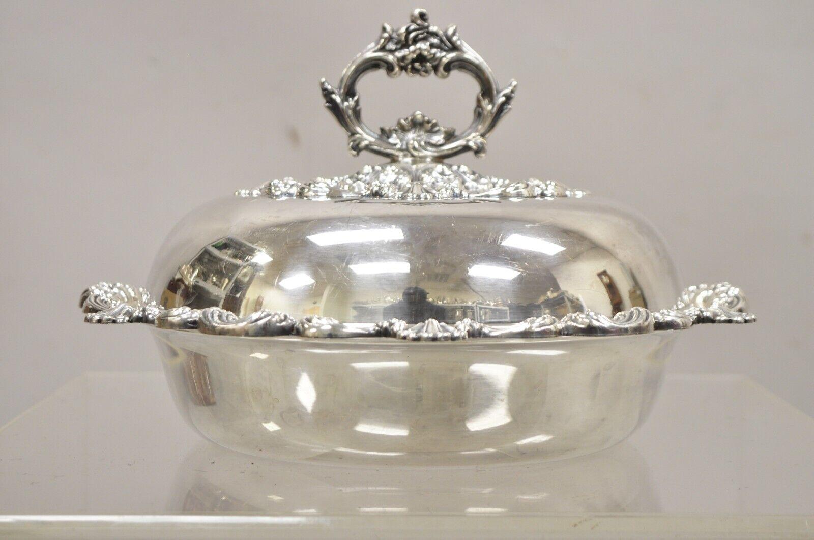 20th Century Antique English Victorian Ornate Round Silver Plated Rococo Lidded Serving Dish For Sale