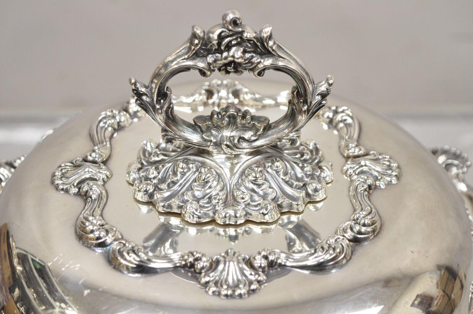 Antique English Victorian Ornate Round Silver Plated Rococo Lidded Serving Dish For Sale 1