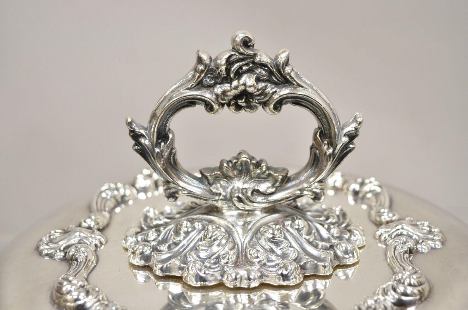 Antique English Victorian Ornate Round Silver Plated Rococo Lidded Serving Dish For Sale 2
