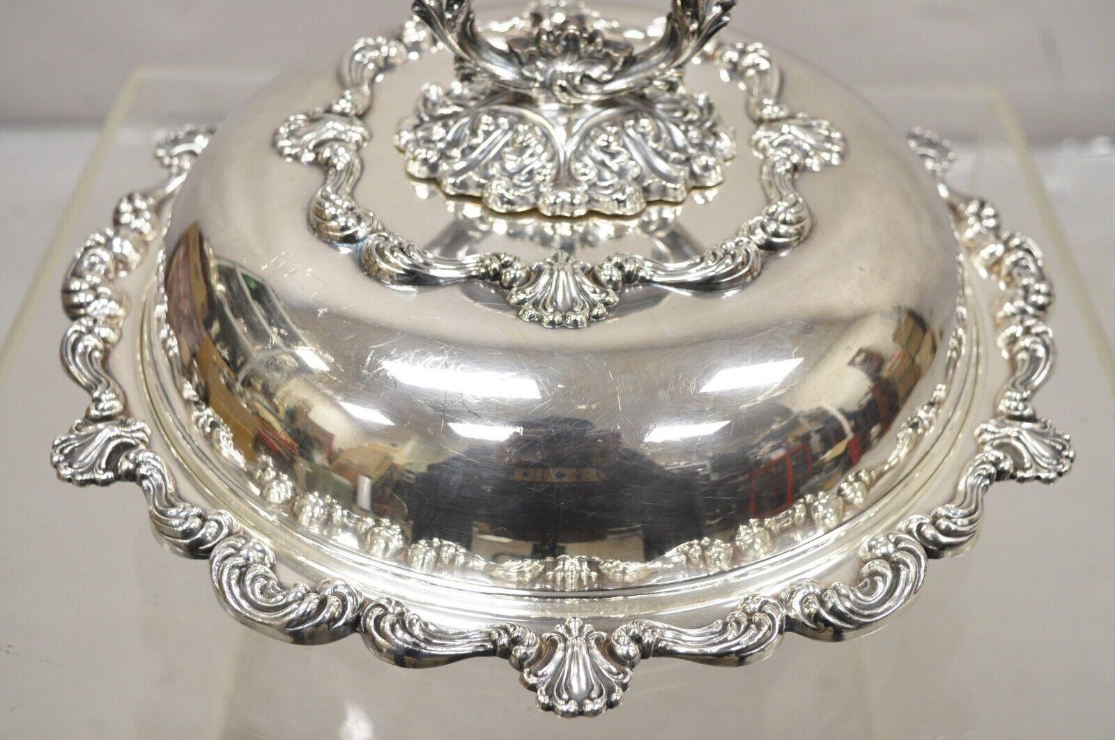 Antique English Victorian Ornate Round Silver Plated Rococo Lidded Serving Dish For Sale 3
