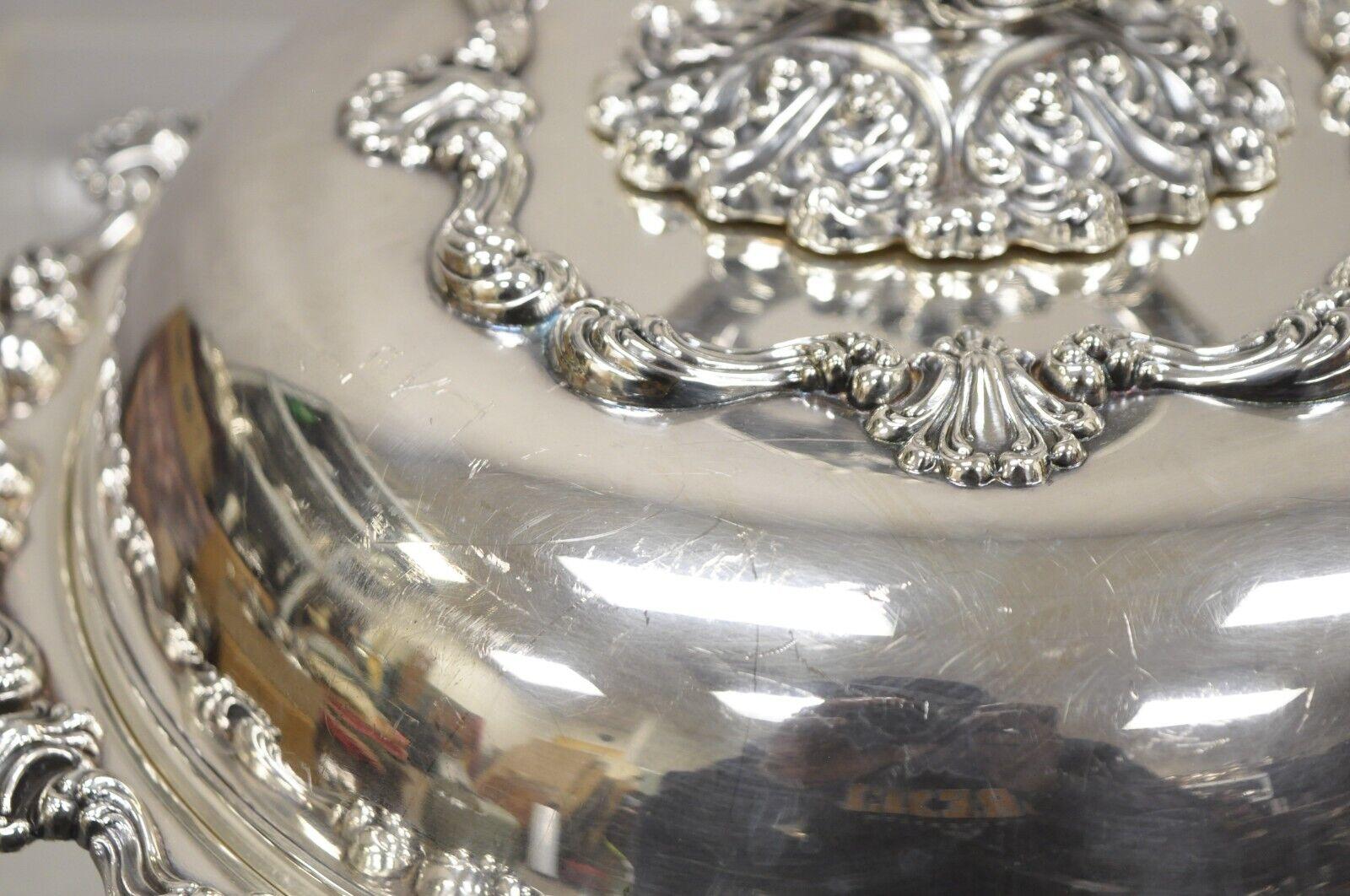 Antique English Victorian Ornate Round Silver Plated Rococo Lidded Serving Dish For Sale 4
