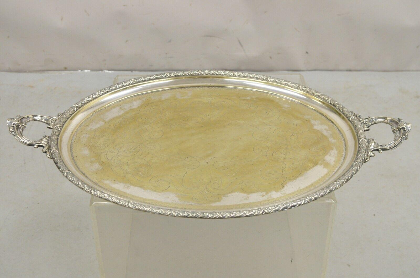 Bandeja ovalada victoriana inglesa antigua con dos asas y bandeja plateada Victoriano en venta