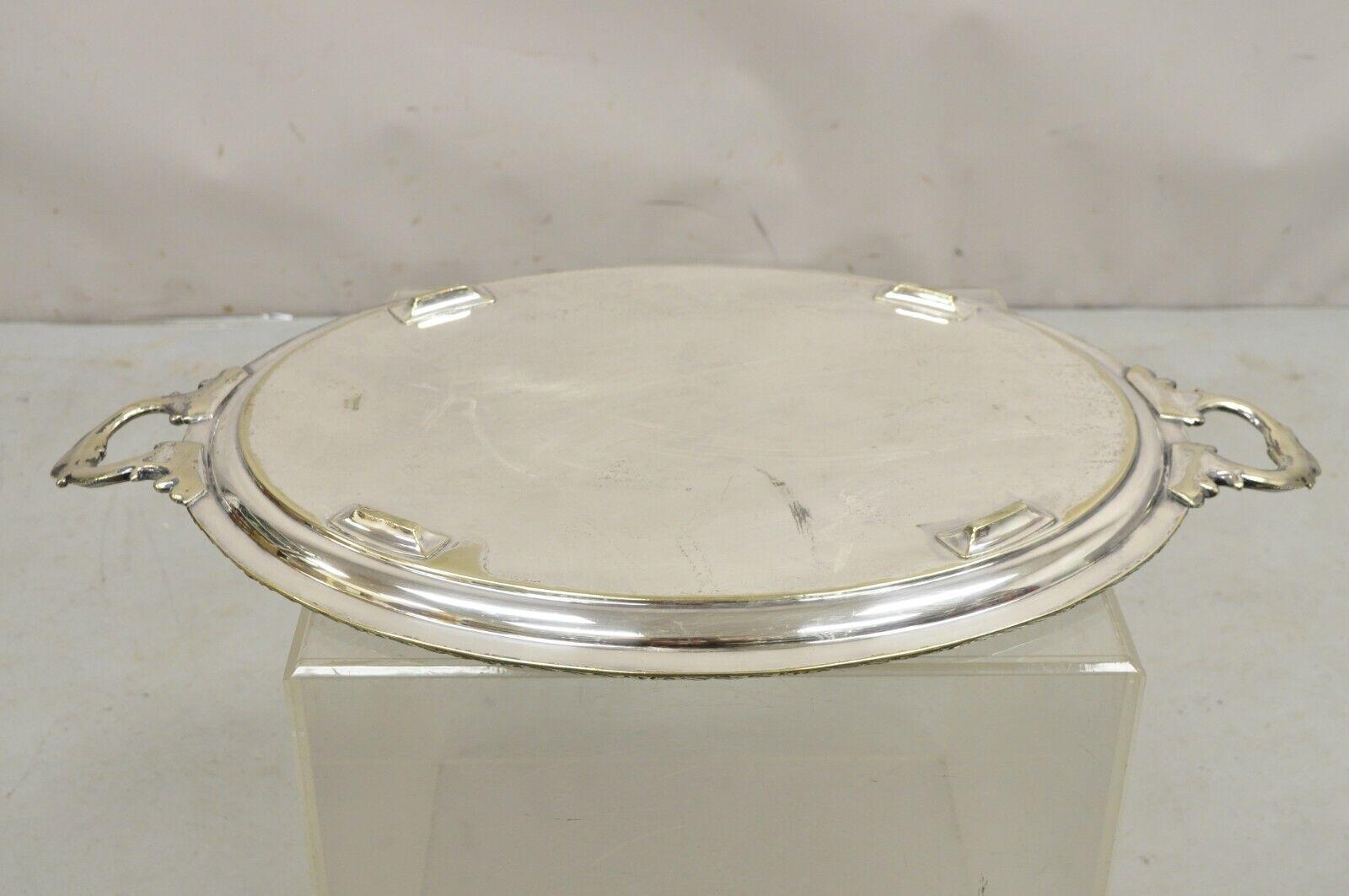 Bandeja ovalada victoriana inglesa antigua con dos asas y bandeja plateada en venta 1