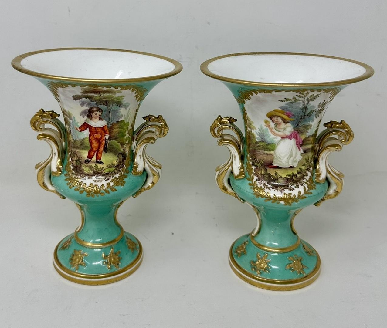 Regency Antique English Victorian Pair of Coalport Urns Vases Centerpieces John Randall