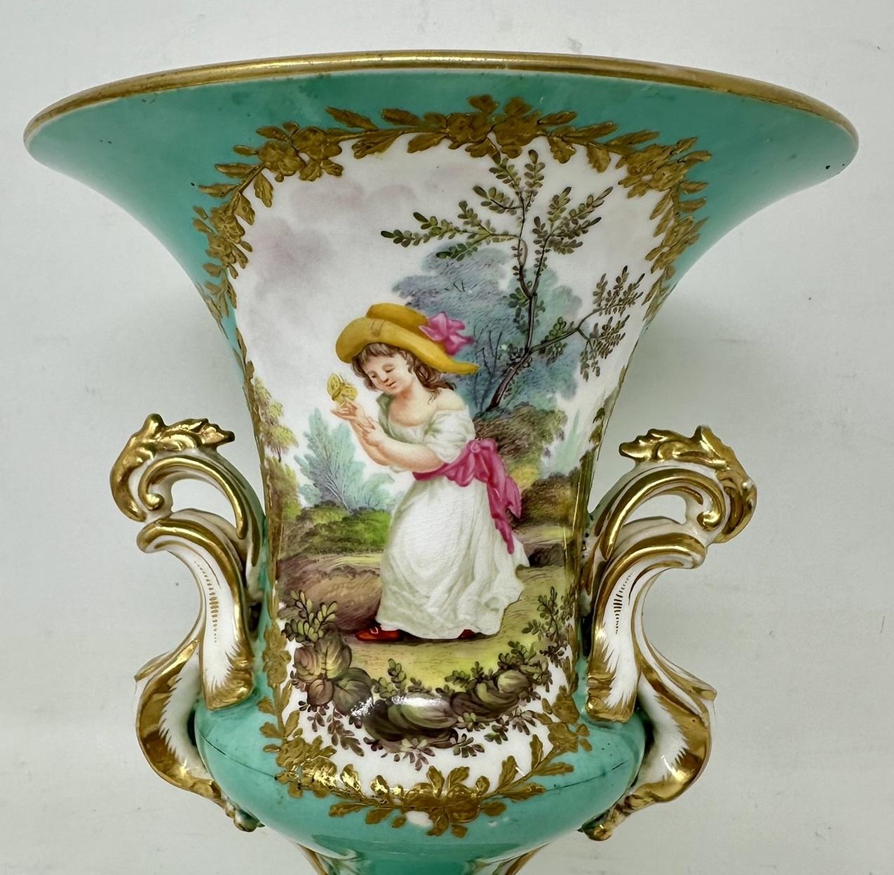 19th Century Antique English Victorian Pair of Coalport Urns Vases Centerpieces John Randall