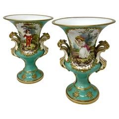 Antique English Victorian Pair of Coalport Urns Vases Centerpieces John Randall