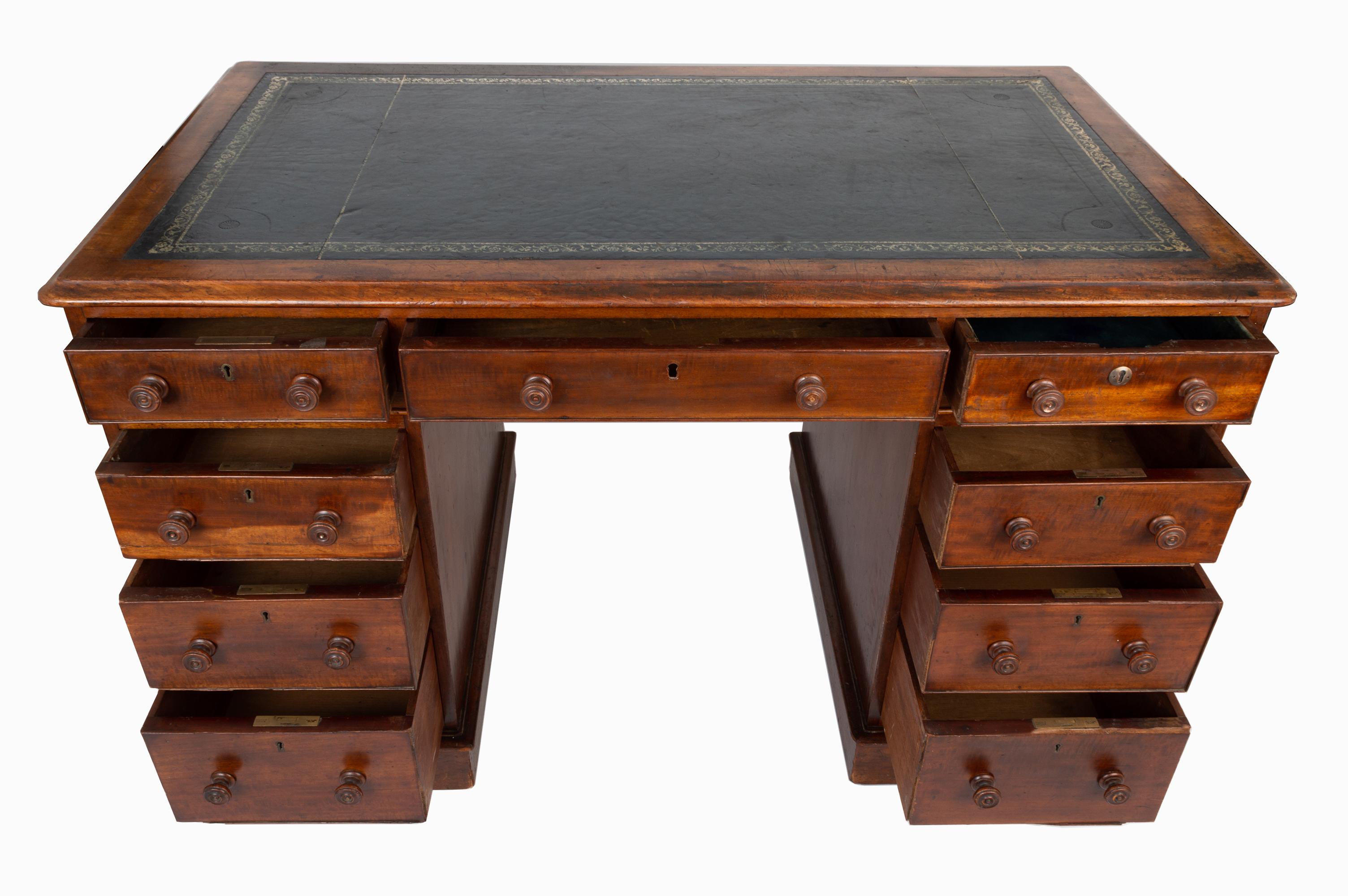 Antique English Victorian Pedestal Desk C.1850 1