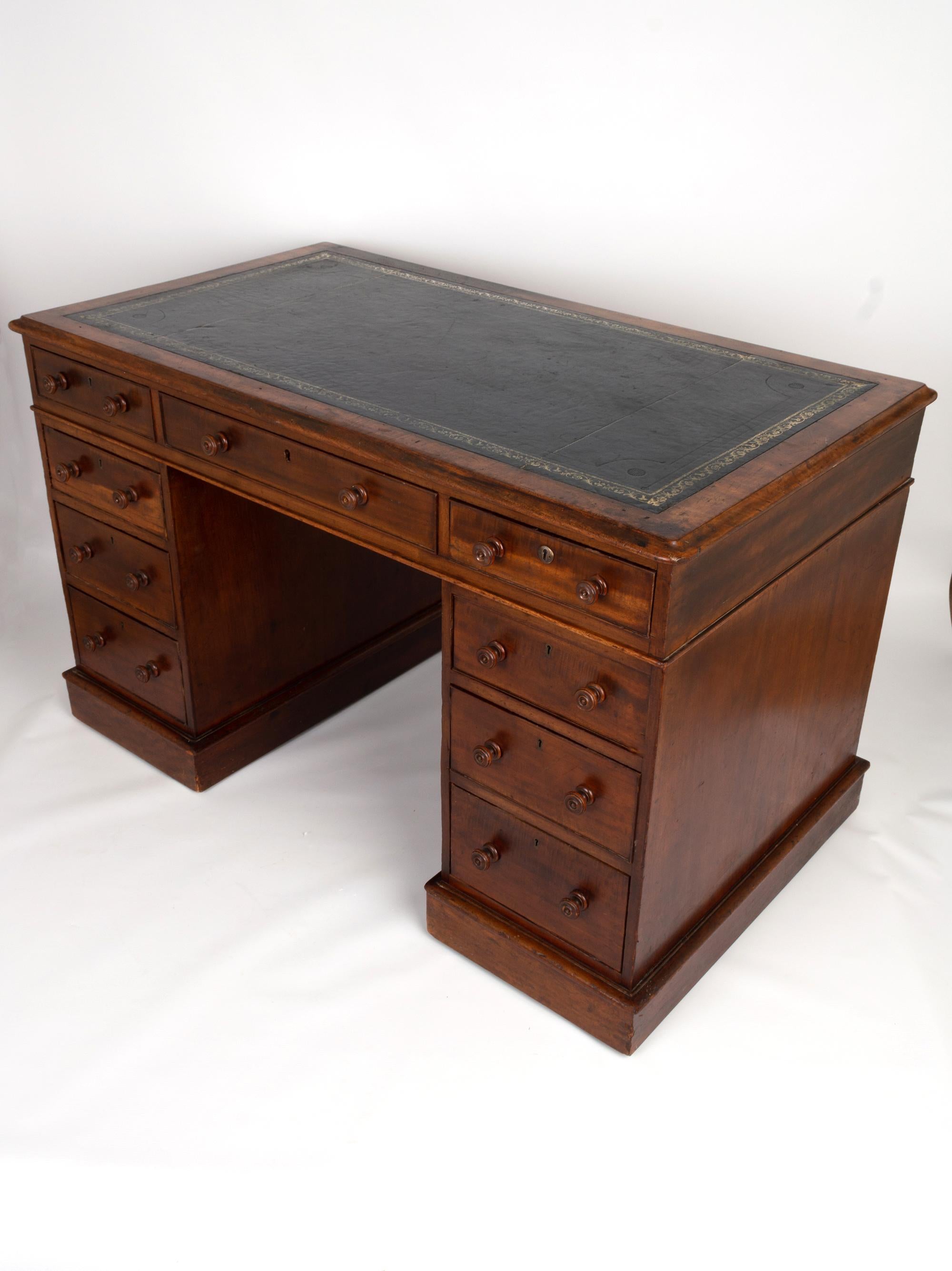 Hand-Crafted Antique English Victorian Pedestal Desk C.1850