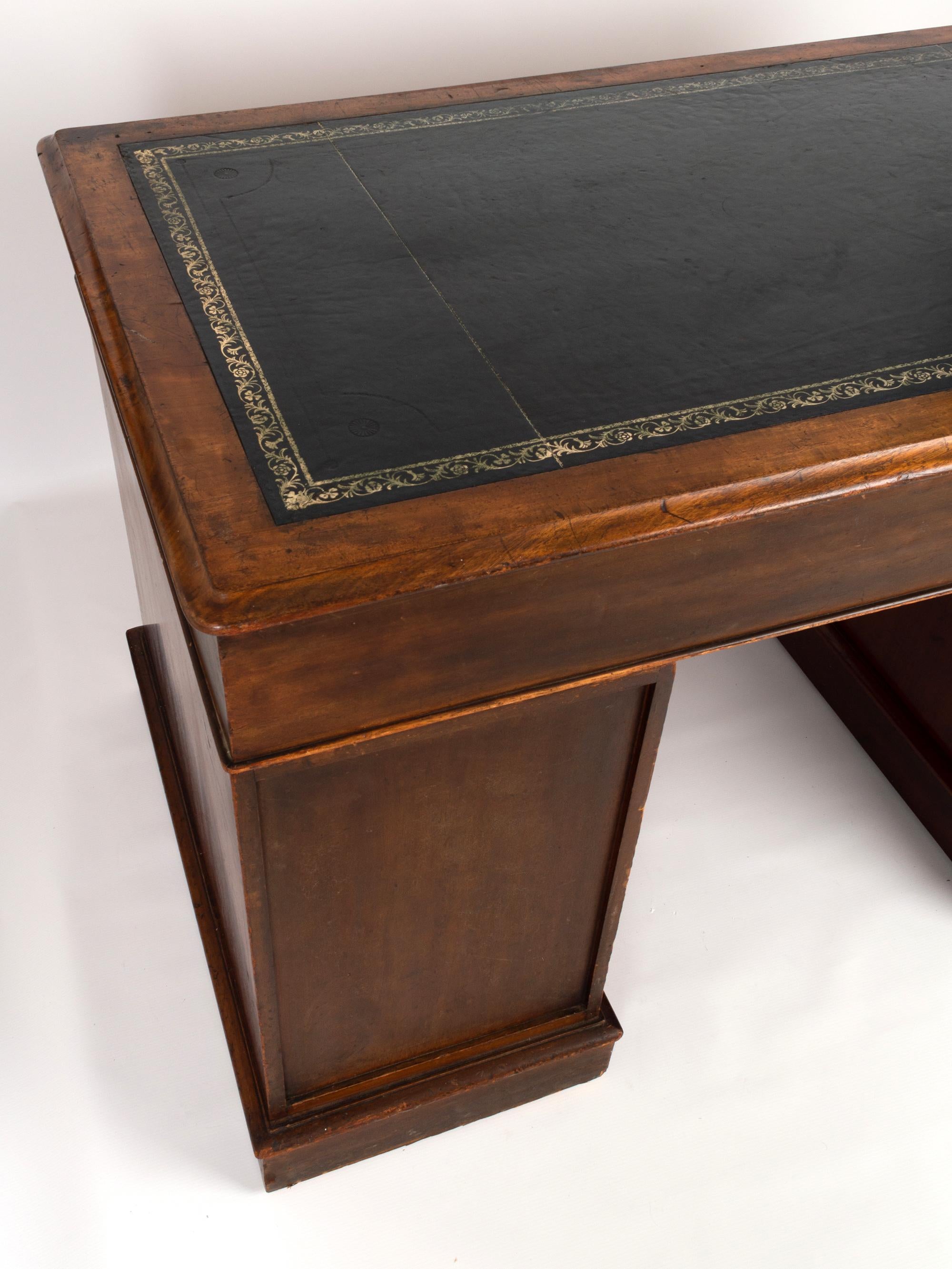 Leather Antique English Victorian Pedestal Desk C.1850