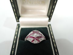 Antique English Victorian Platinum, Ruby and Diamond Ring
