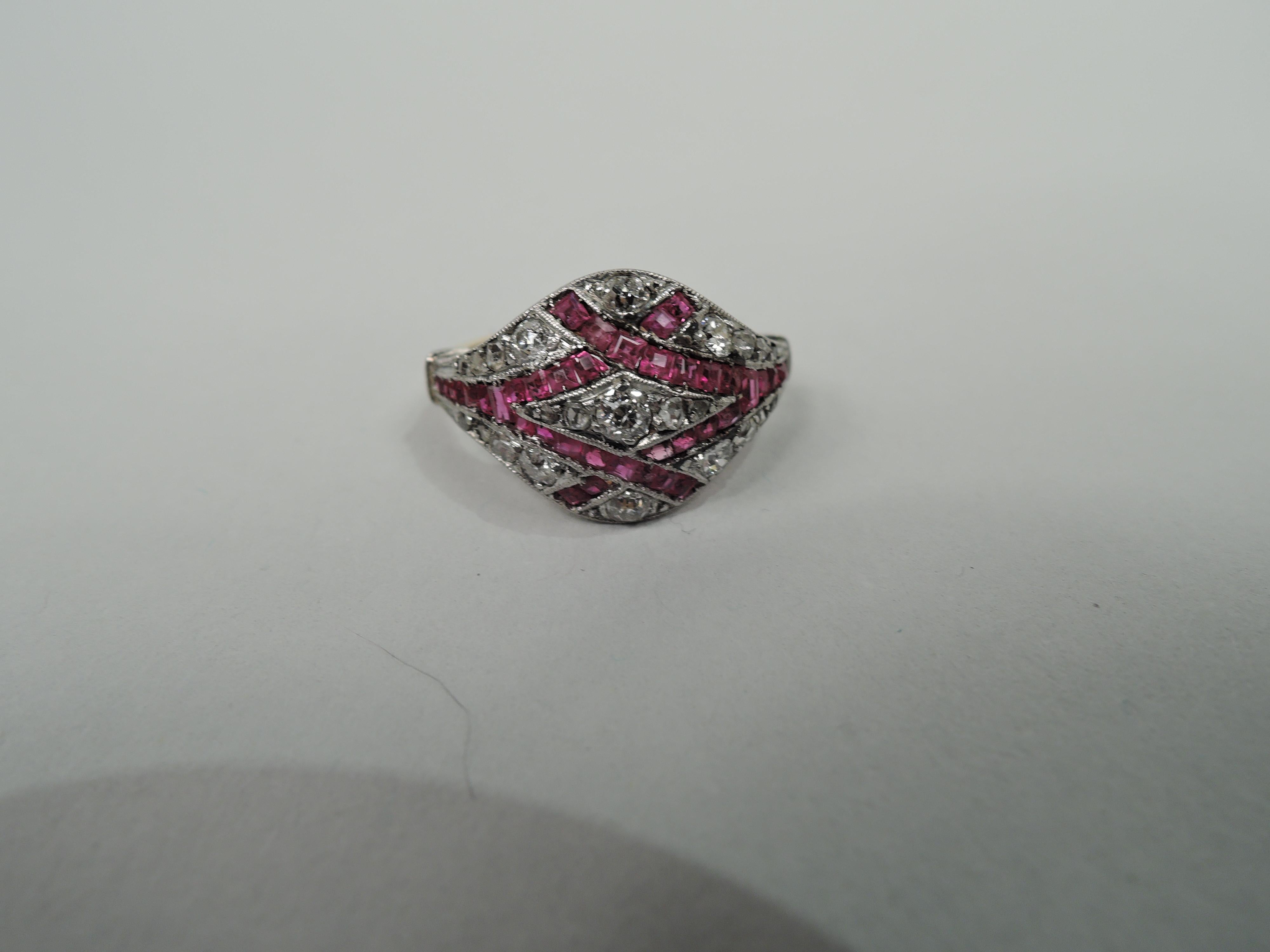 Rose Cut Antique English Victorian Platinum, Ruby and Diamond Ring For Sale