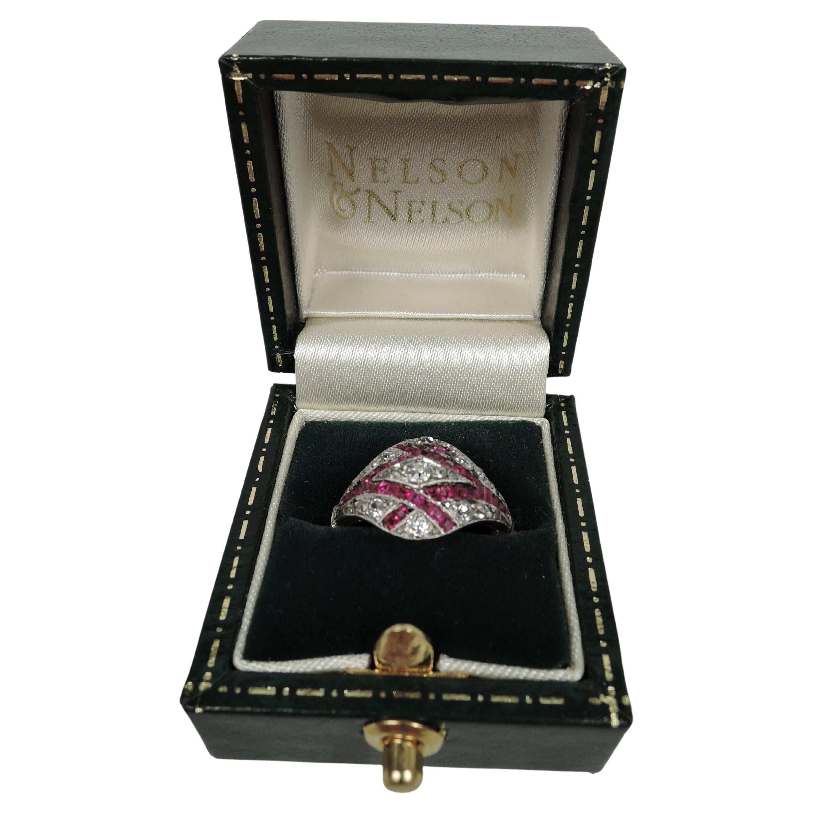 Antique English Victorian Platinum, Ruby and Diamond Ring For Sale