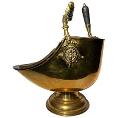 Ancien seau à charbon anglais victorien en laiton poli circa 1880