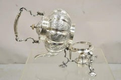 Antique English Victorian PS Co. Silver Plated Tipping Tea Pot on Warming Base